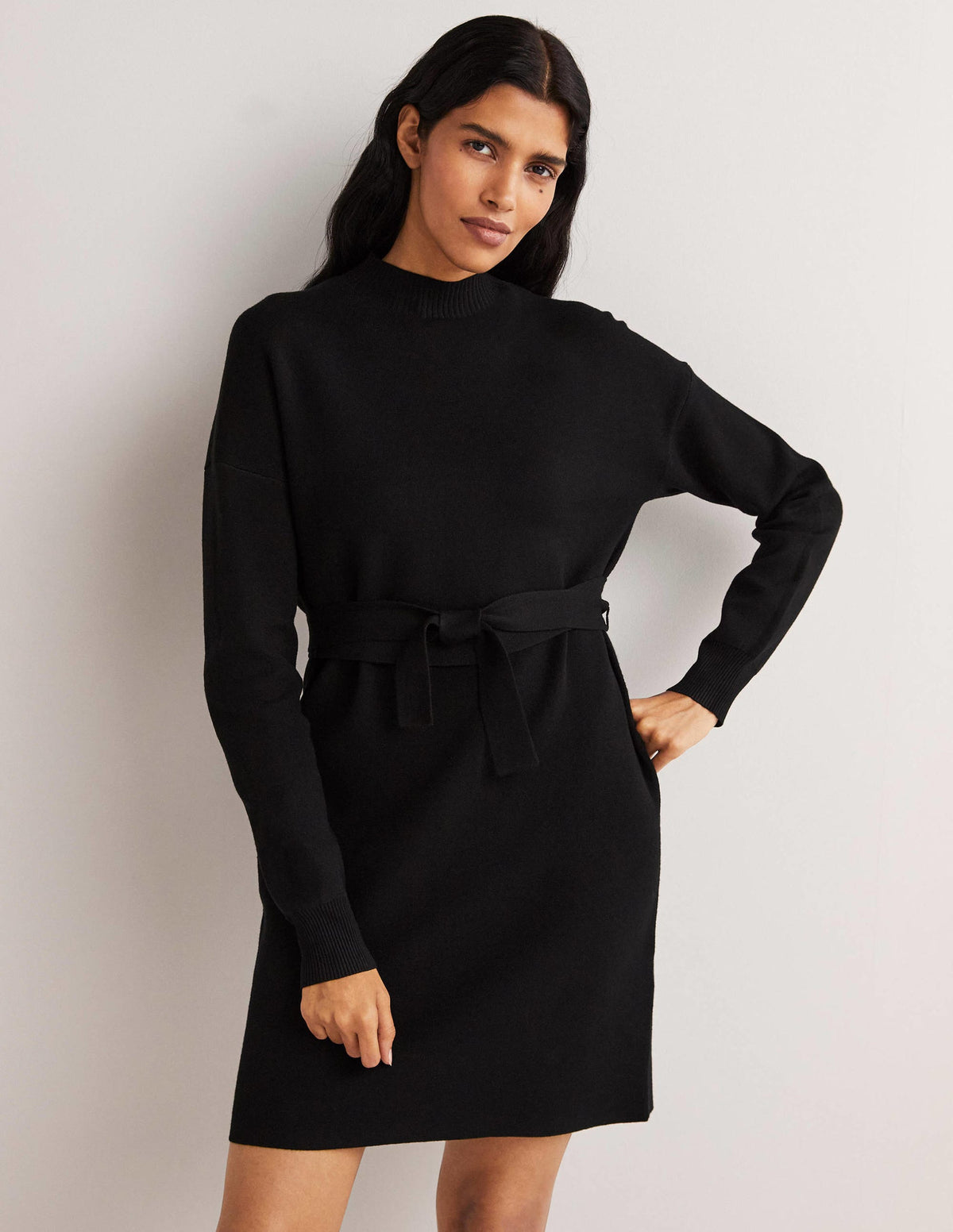 High Neck Knitted Shift Dress-Black - Image 2
