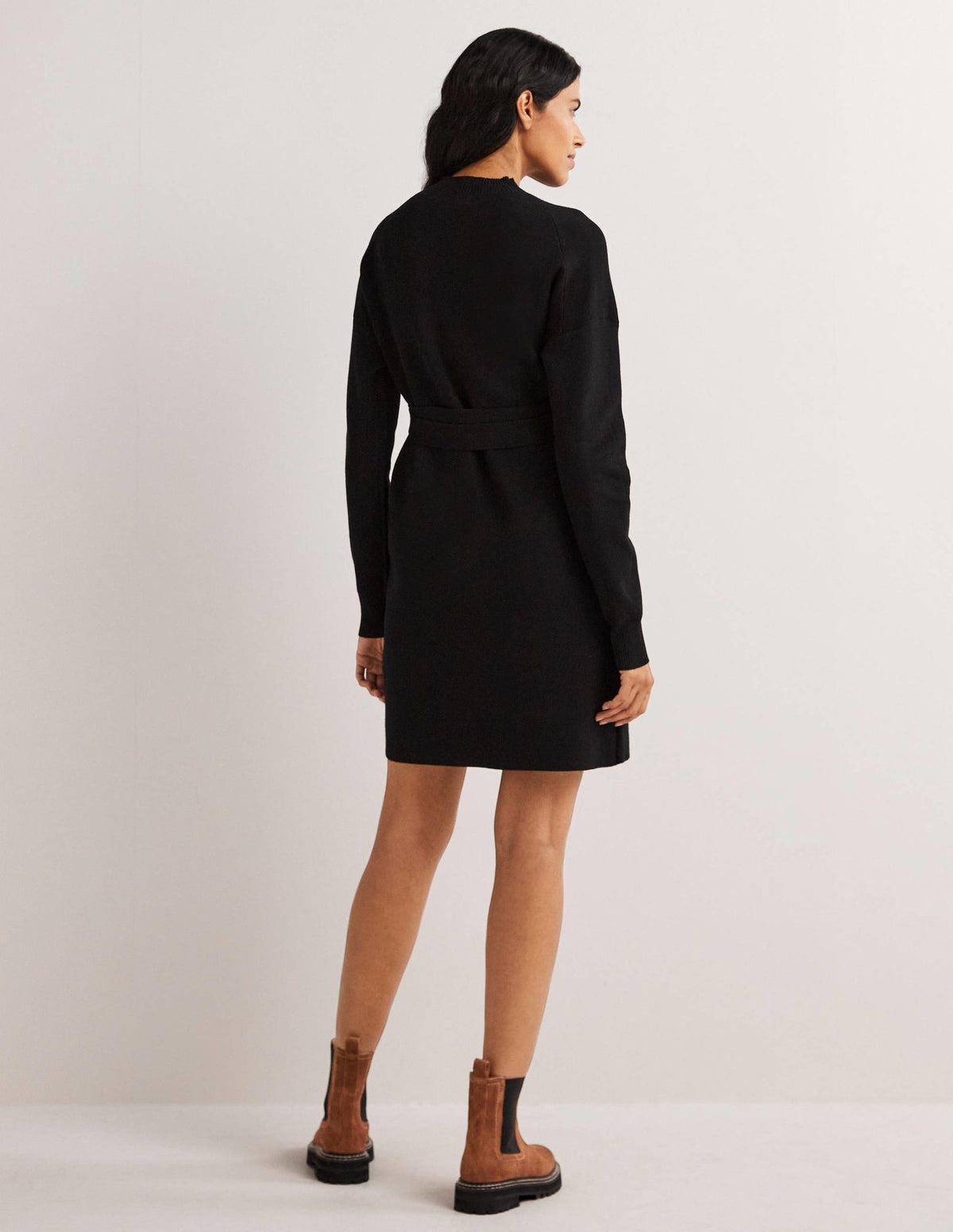 High Neck Knitted Shift Dress-Black-5