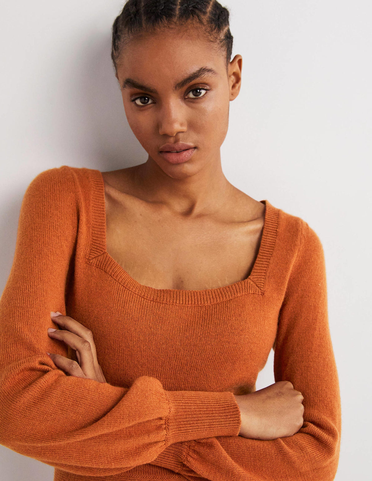 Square Neck Knitted Dress-Copper Red-2