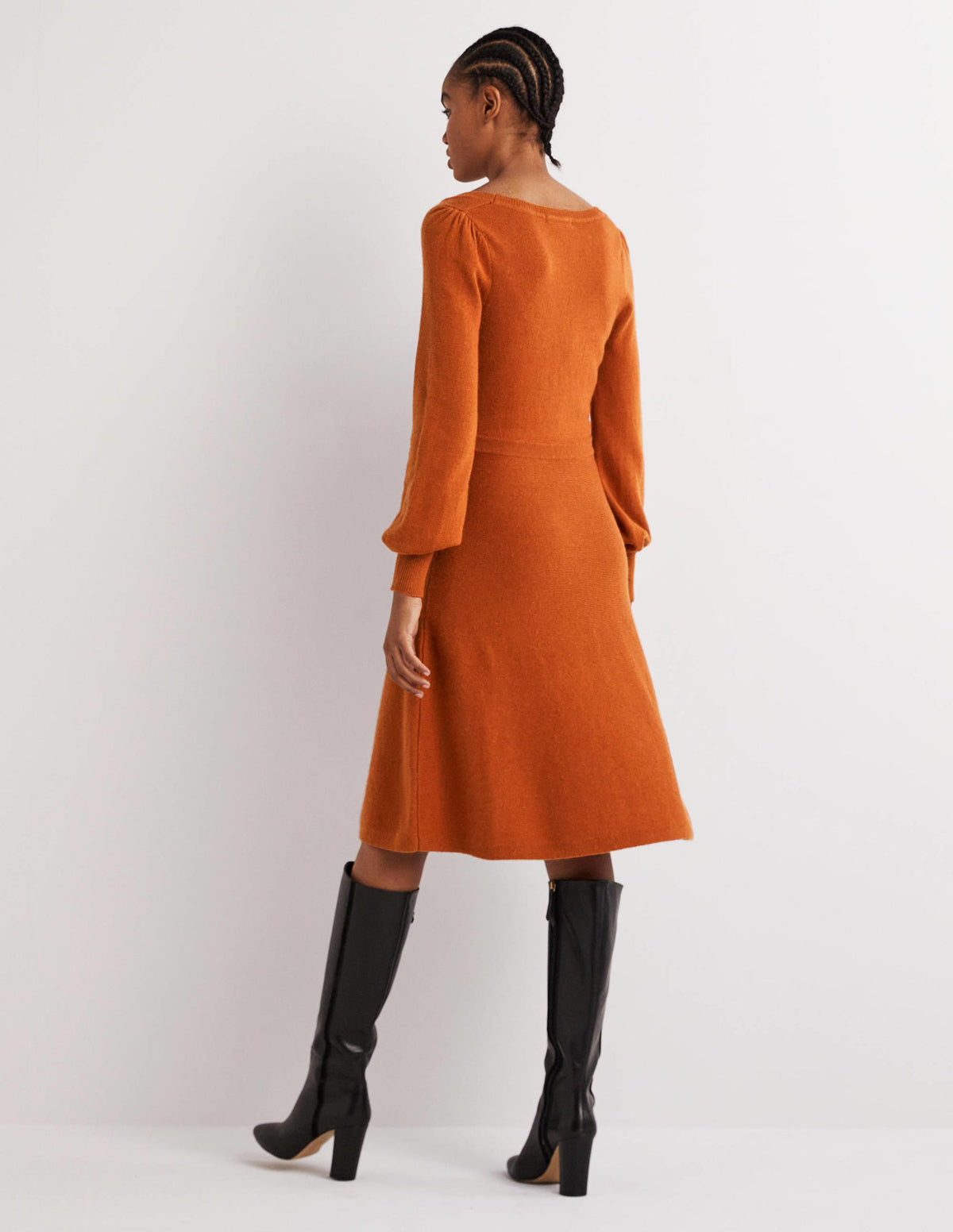 Square Neck Knitted Dress-Copper Red - Image 3