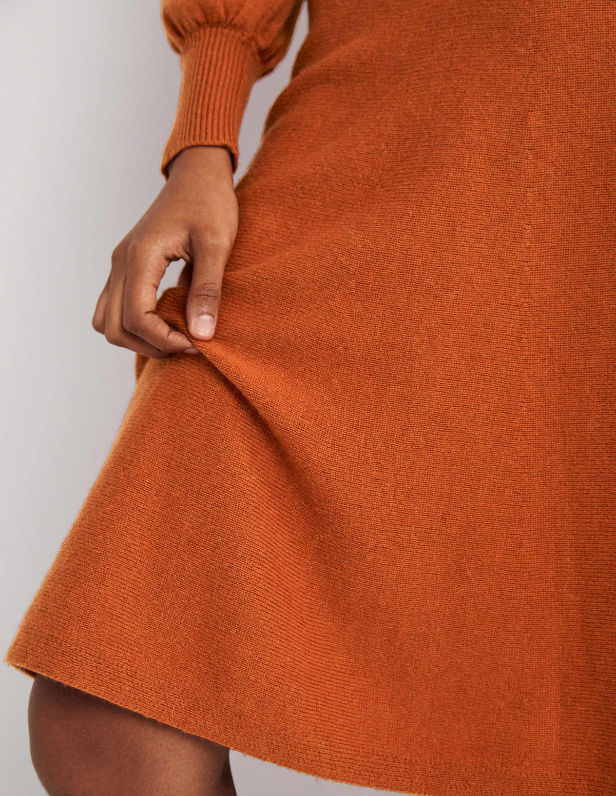 Square Neck Knitted Dress-Copper Red-5