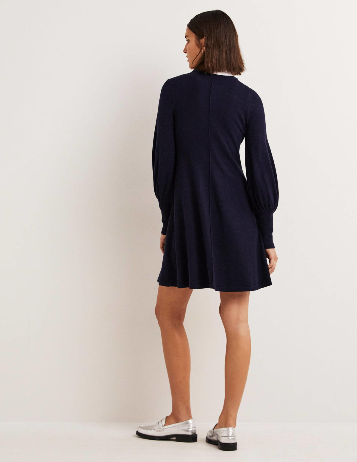 Cuff Detail Knitted Mini Dress-Navy - Image 3