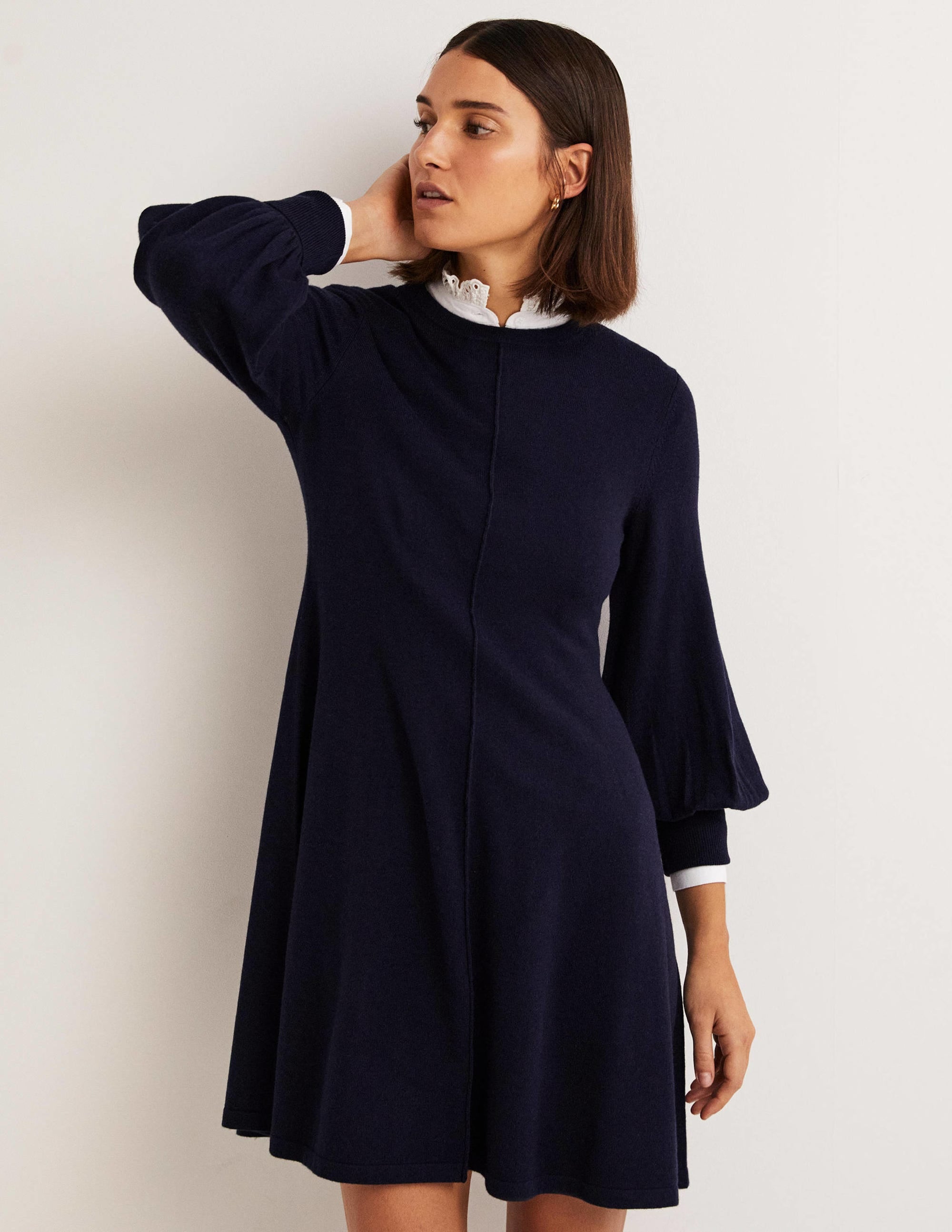 Cuff Detail Knitted Mini Dress-Navy - Image 4