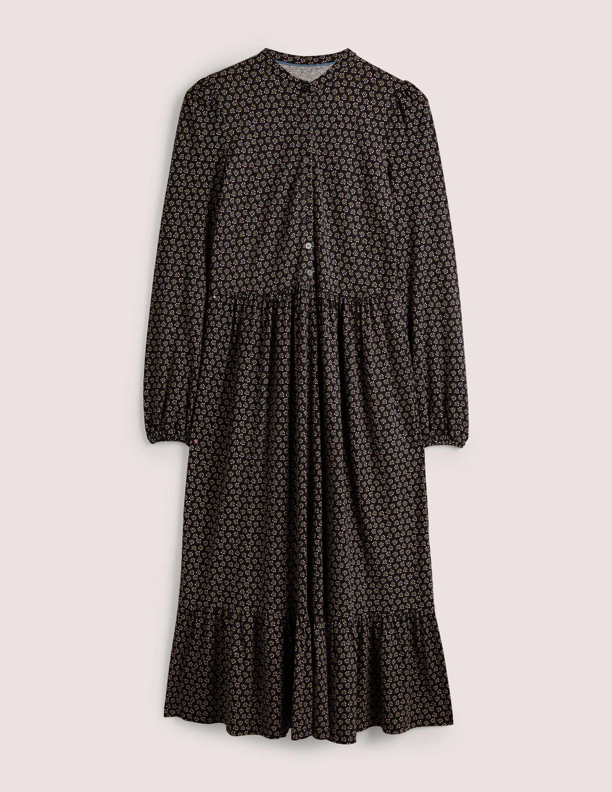 Buttoned Jersey Midi Dress-Black, Diamond Bud-6