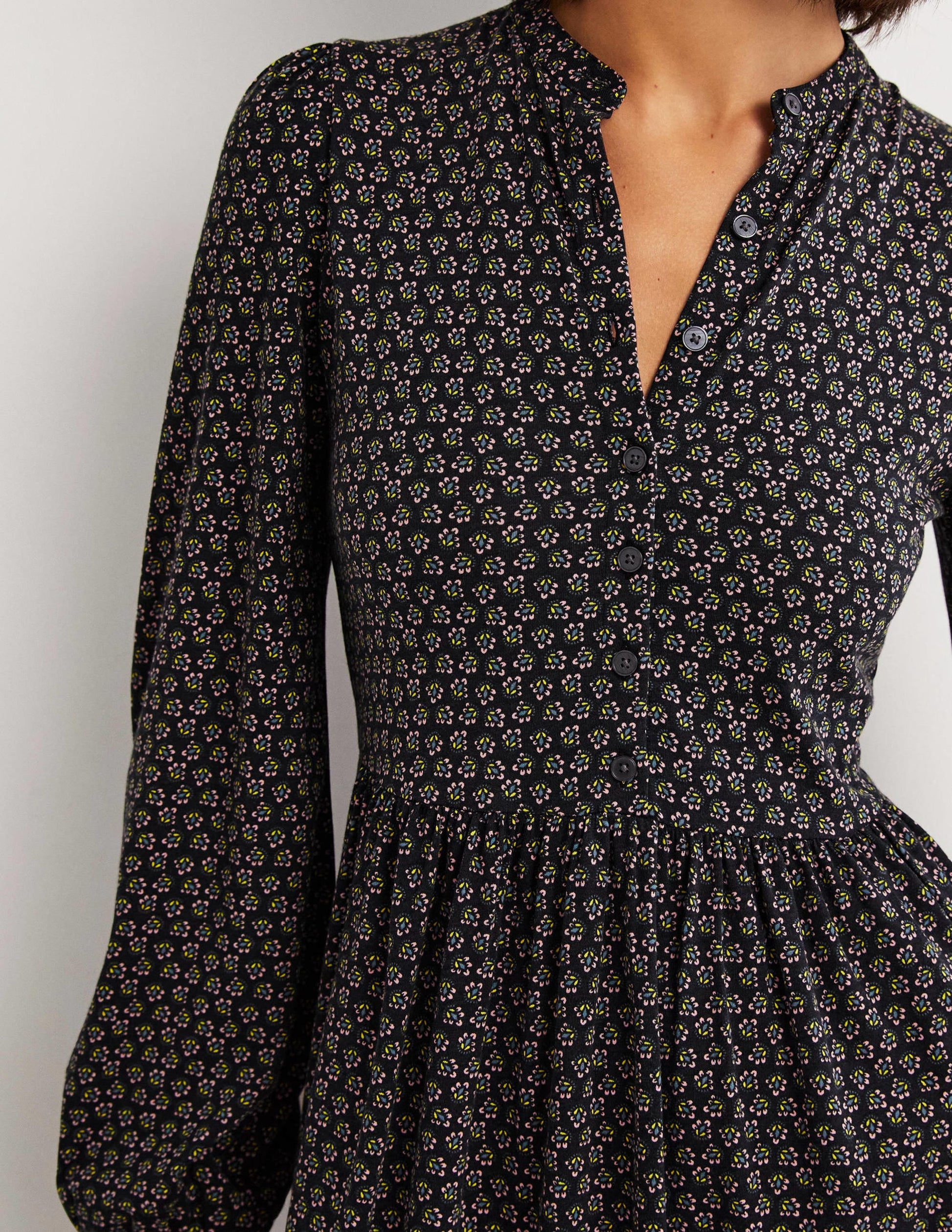 Buttoned Jersey Midi Dress-Black, Diamond Bud-2