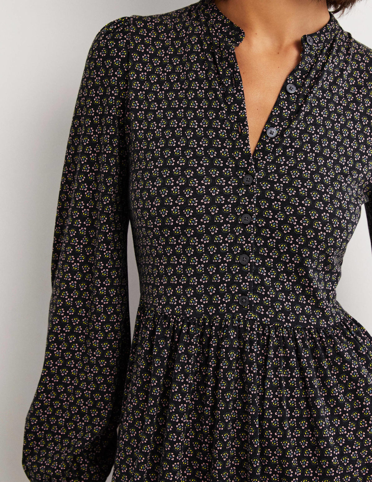 Buttoned Jersey Midi Dress-Black, Diamond Bud - Image 2