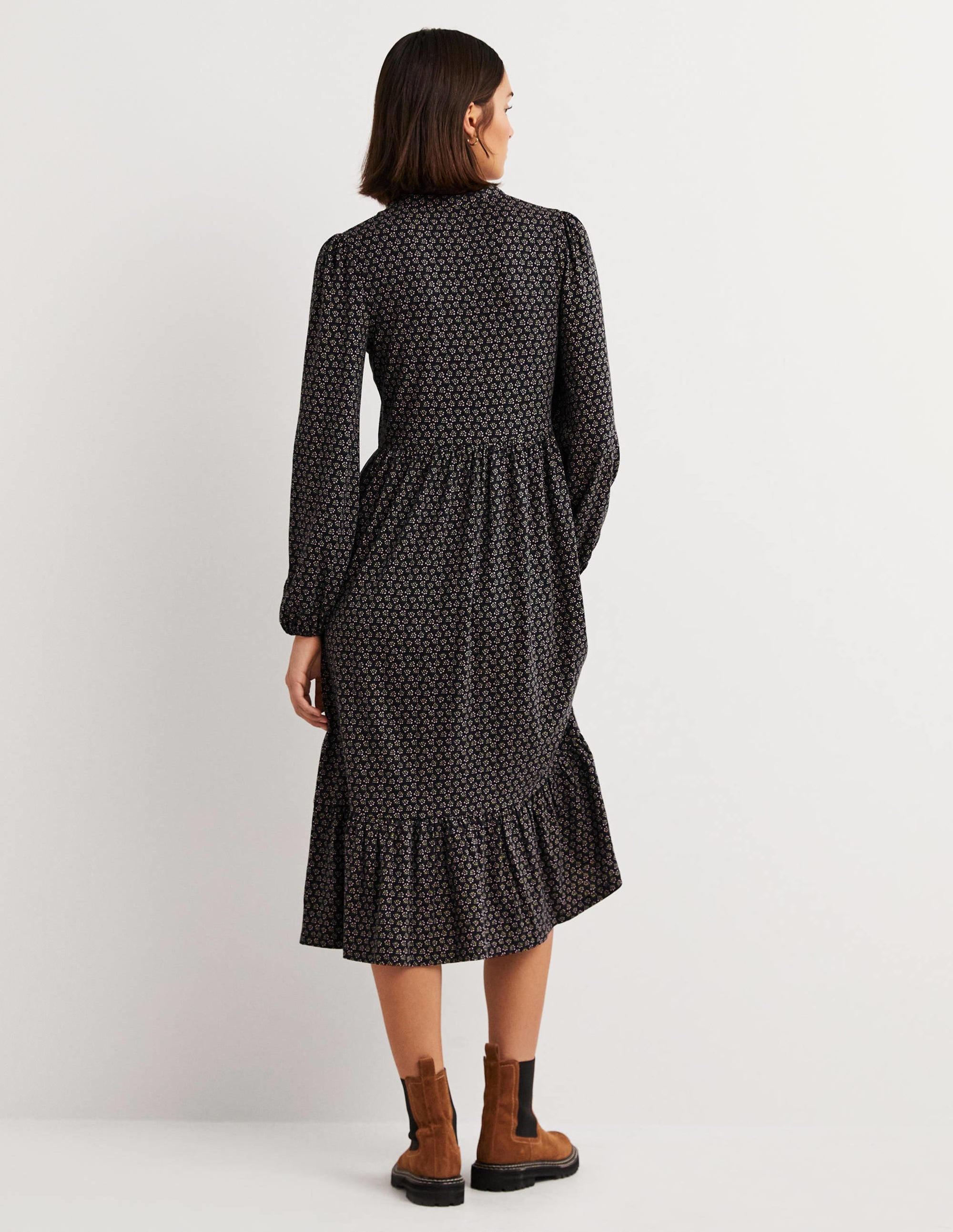 Buttoned Jersey Midi Dress-Black, Diamond Bud - Image 3