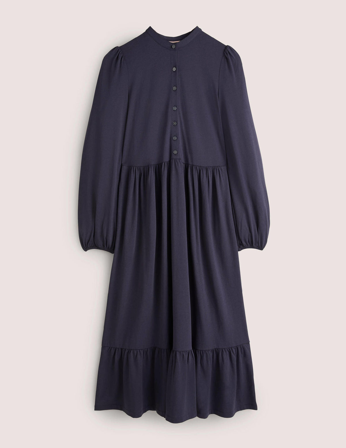 Buttoned Jersey Midi Dress-Navy-5