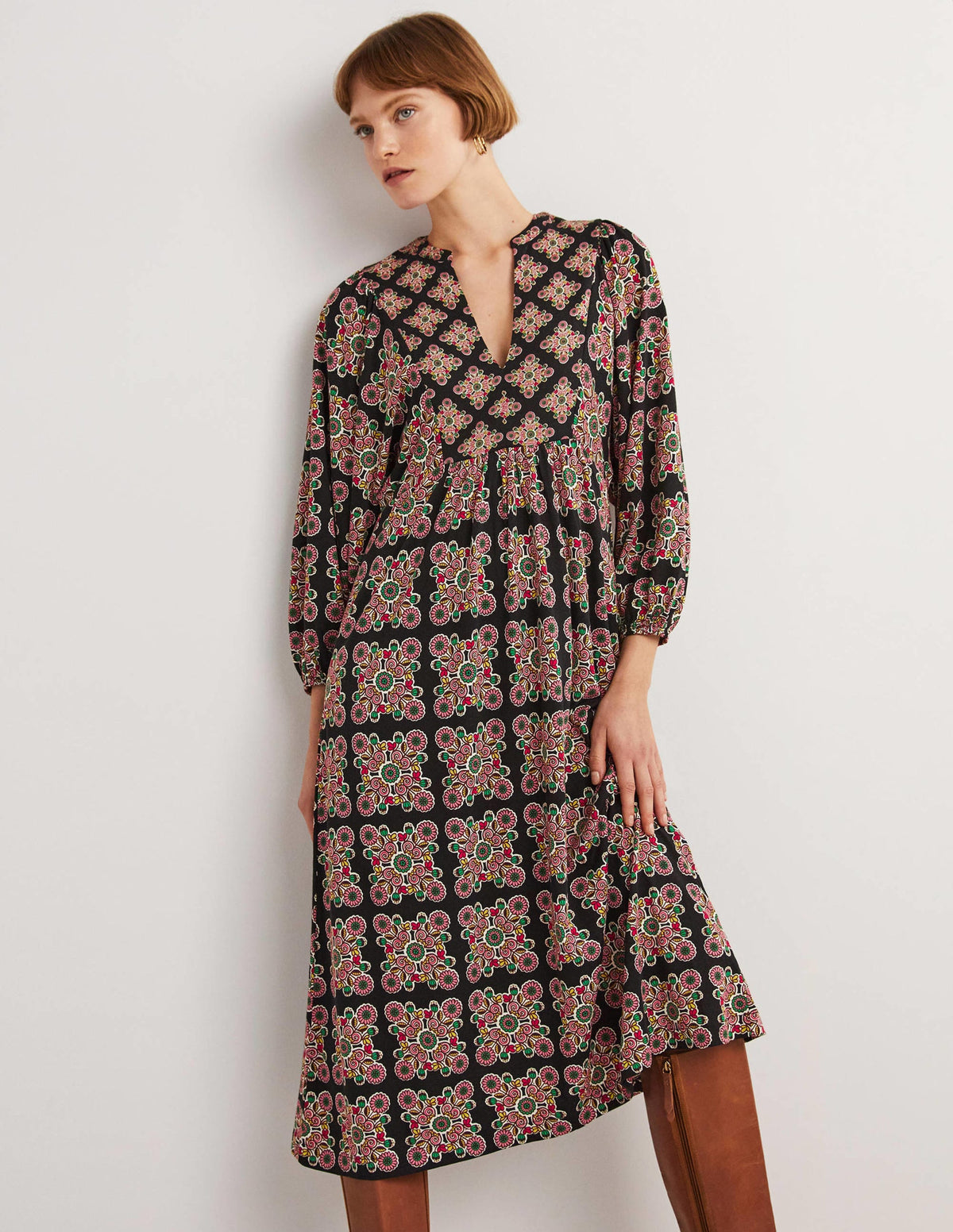 Jersey Midi Dress-Multi, Daisy Illusion Tile-1