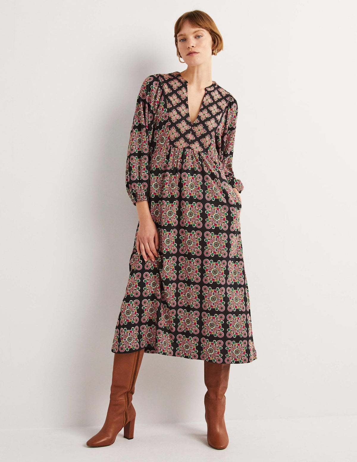 Jersey Midi Dress-Multi, Daisy Illusion Tile-5