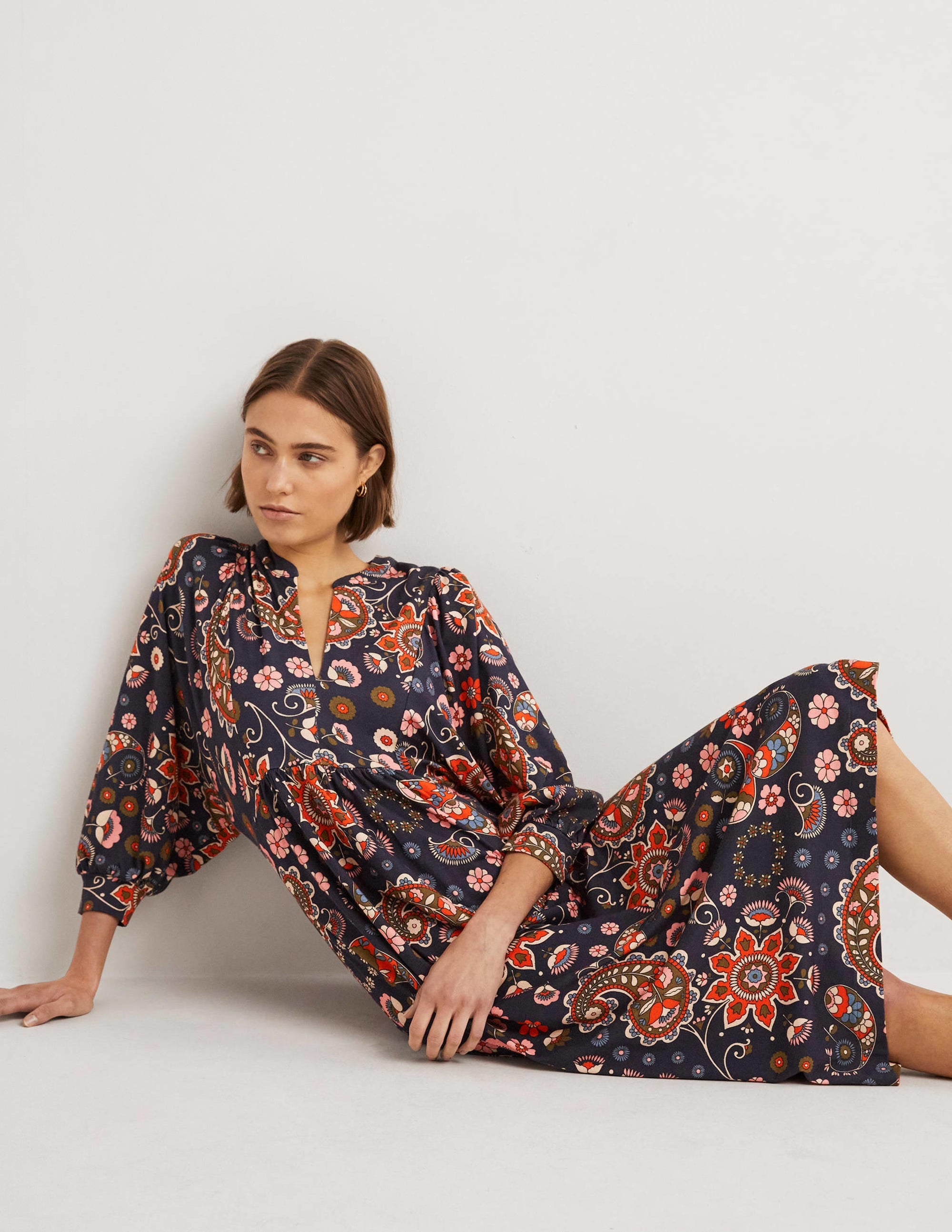 Jersey Midi Dress-French Navy, Passion Flower - Image 1