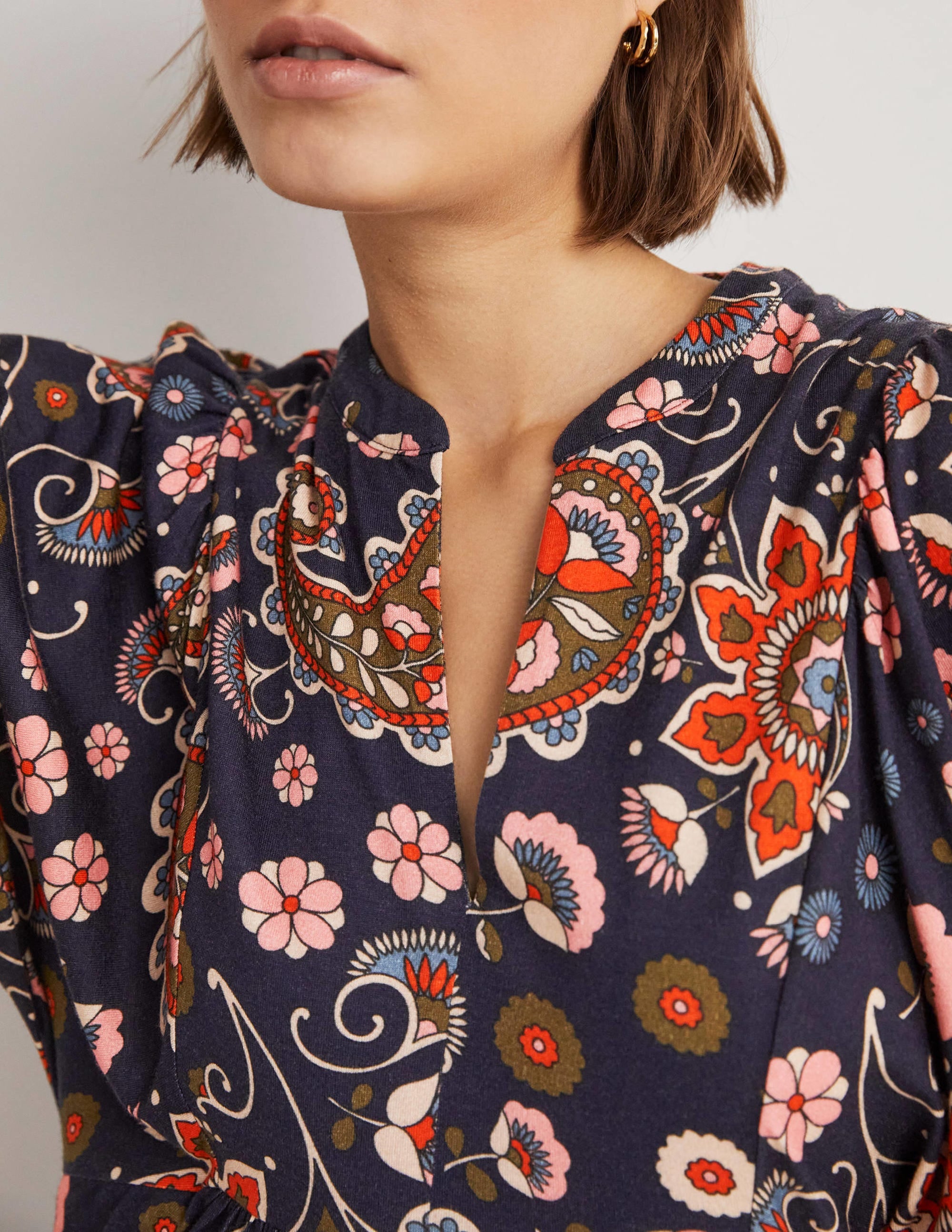 Jersey Midi Dress-French Navy, Passion Flower - Image 2