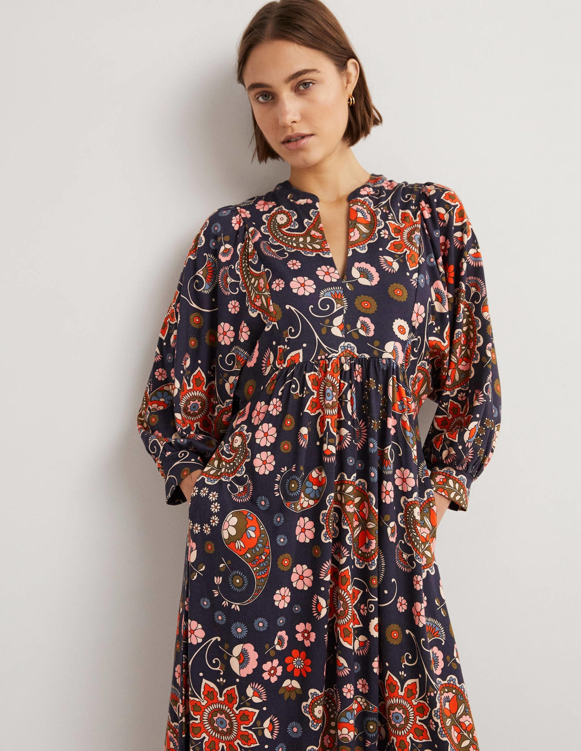 Jersey Midi Dress-French Navy, Passion Flower - Image 4