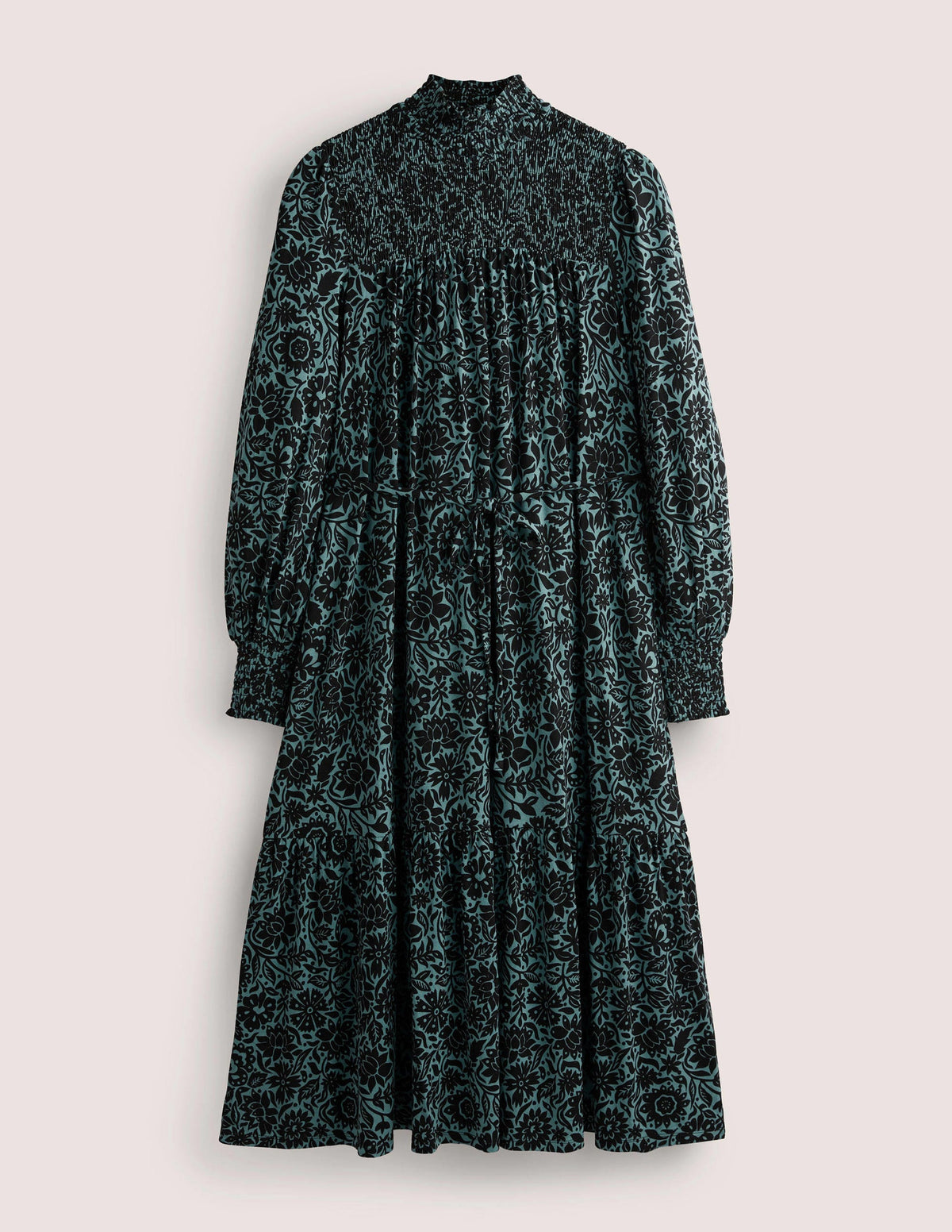 High Neck Jersey Maxi Dress-Mid Blue, Foliage Bloom-6