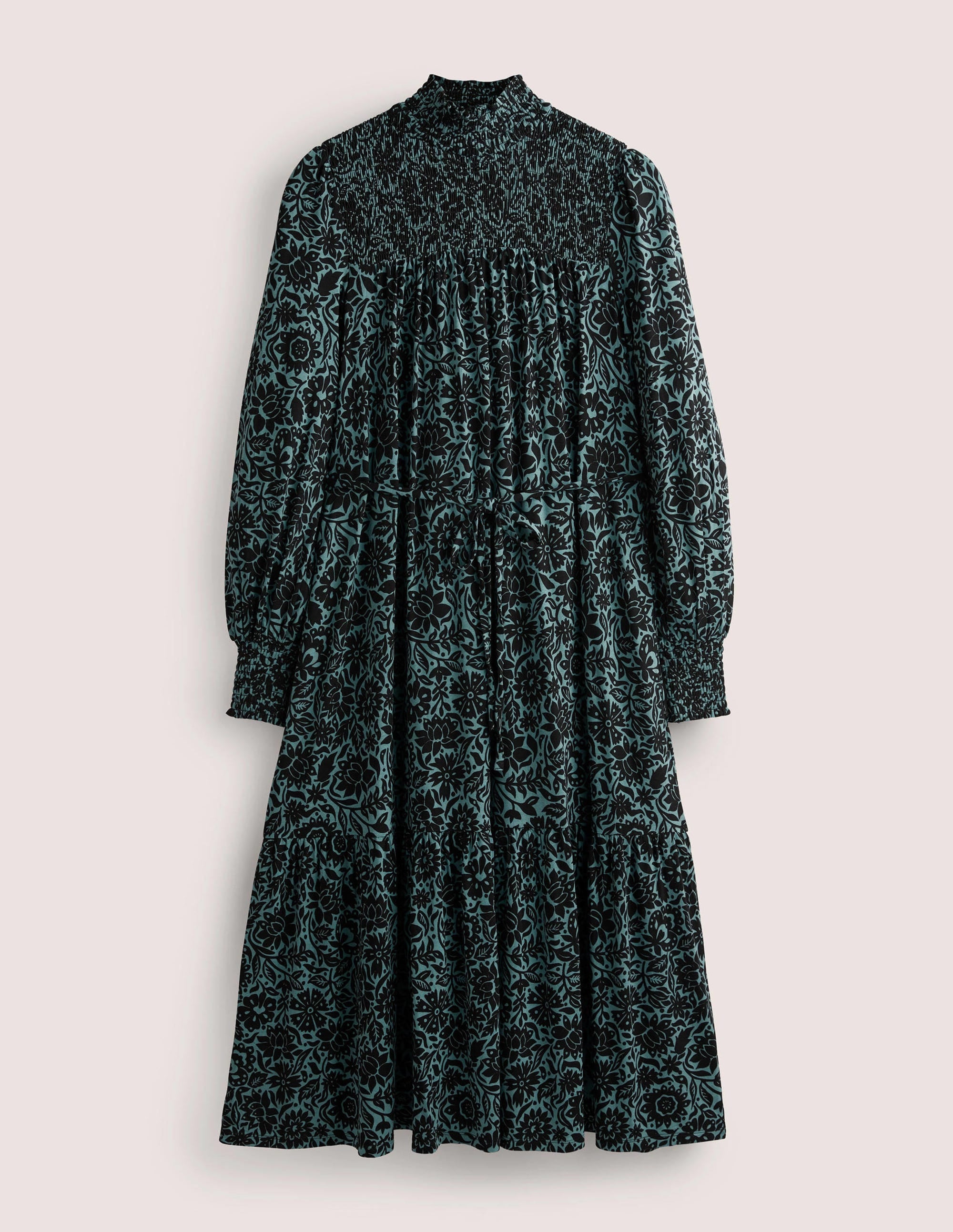 High Neck Jersey Maxi Dress-Mid Blue, Foliage Bloom - Image 6