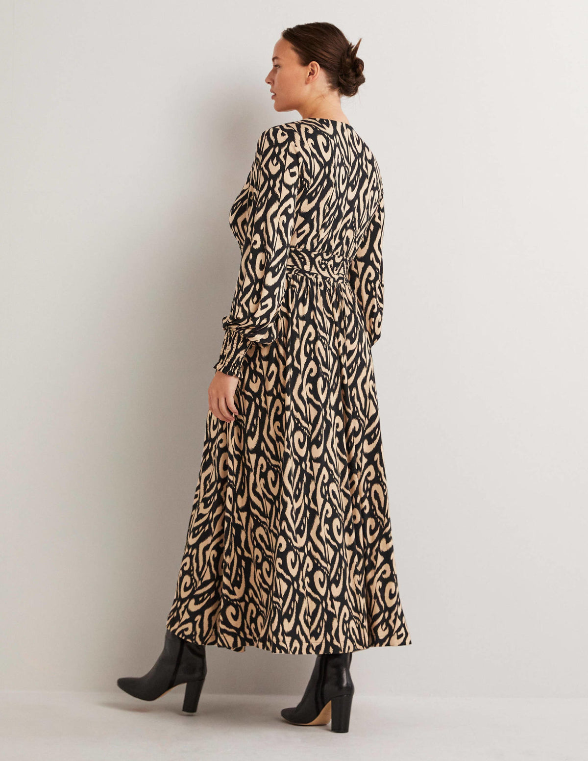 Smocked Jersey Midi Dress-Black, Ikat - Image 3
