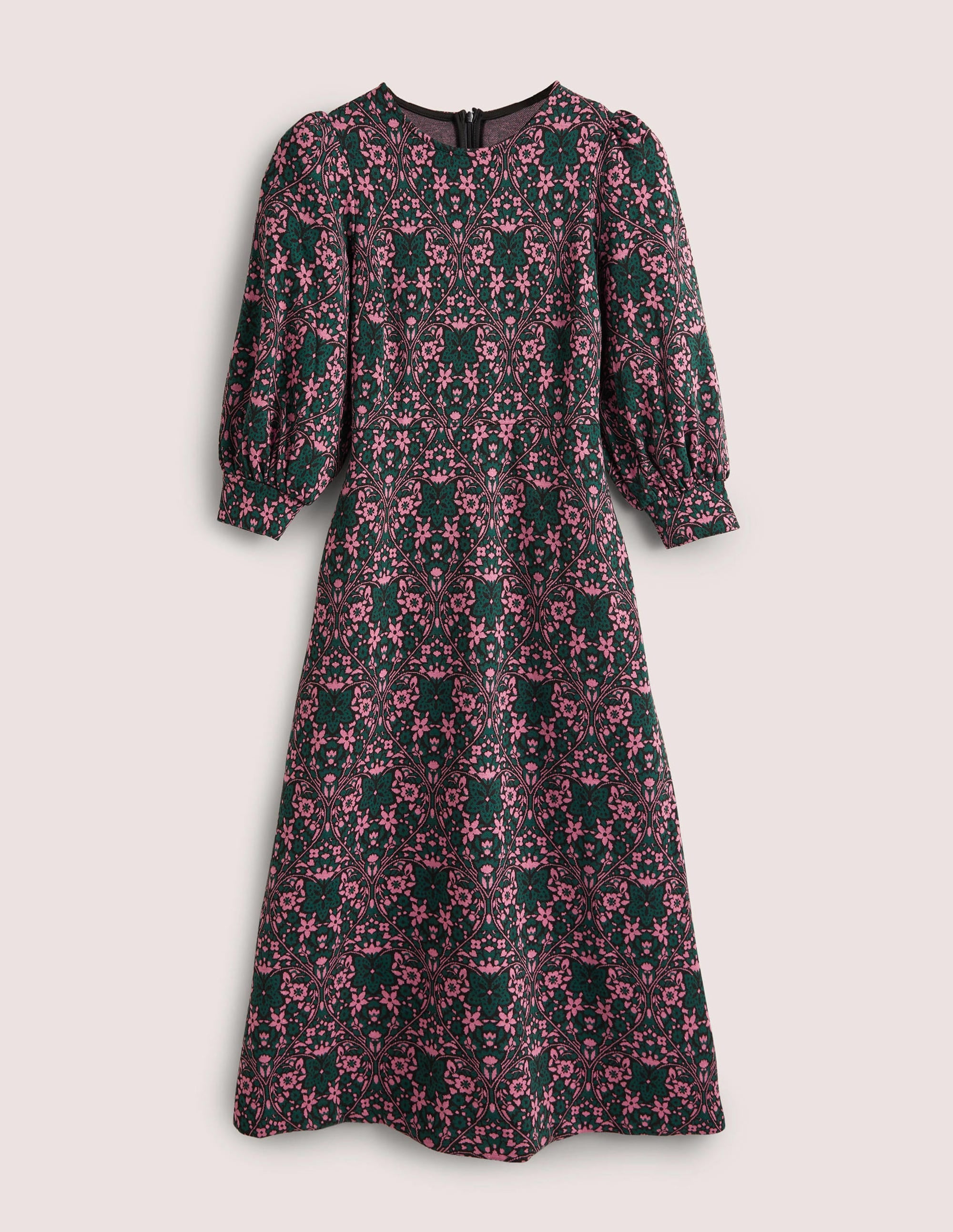 Jersey Jacquard Midi Dress-Trekking Green, Heart Bloom - Image 6
