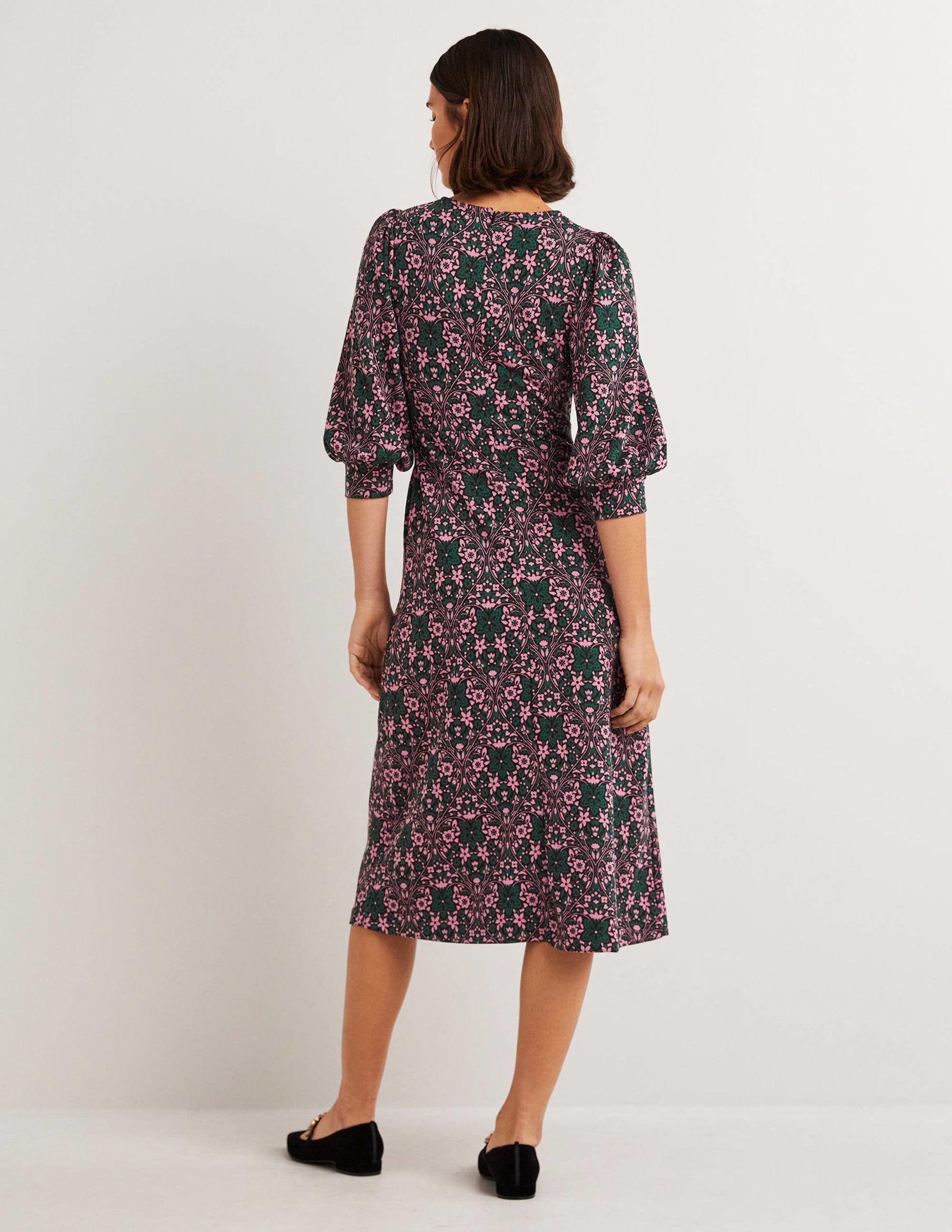 Jersey Jacquard Midi Dress-Trekking Green, Heart Bloom-3