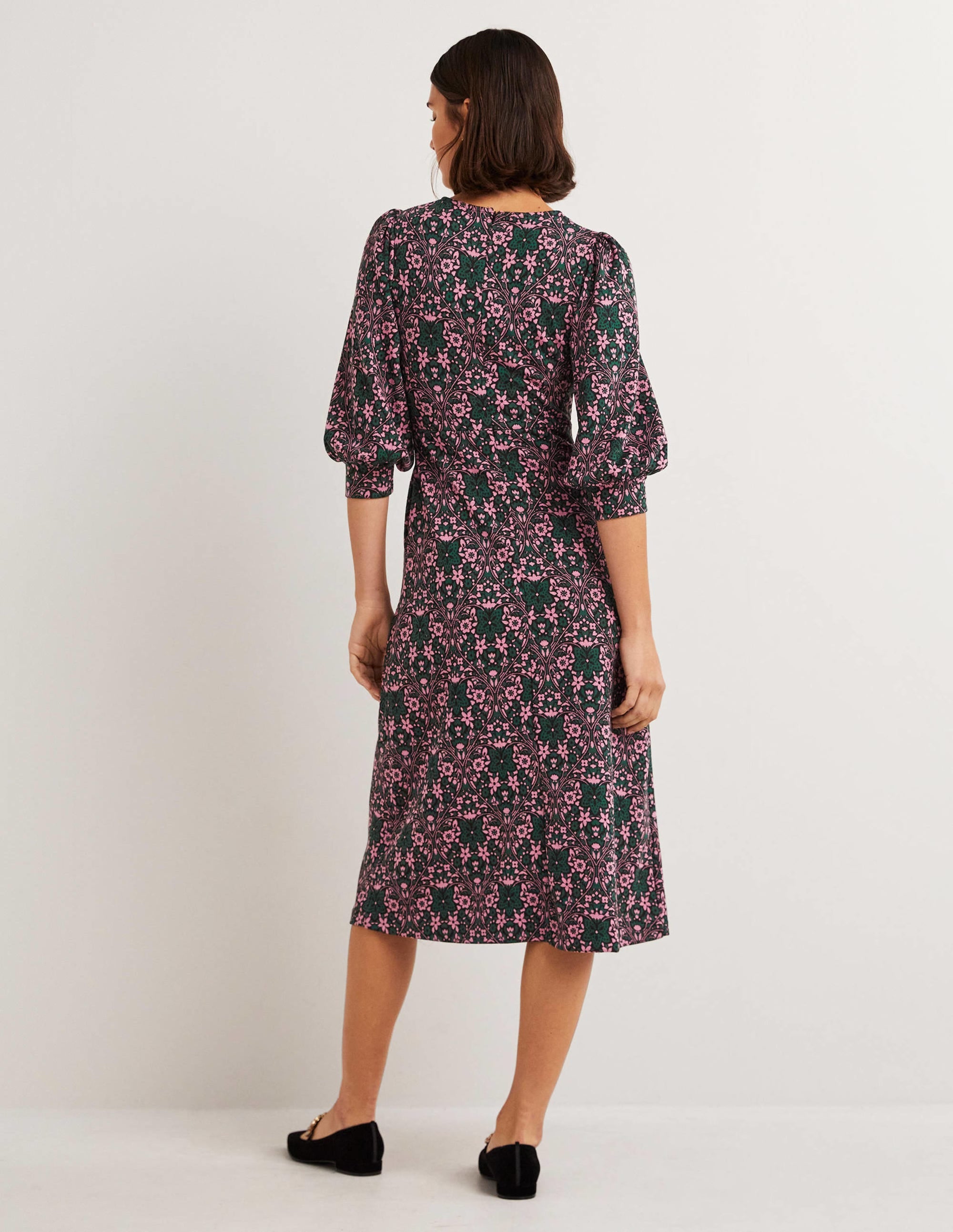 Jersey Jacquard Midi Dress-Trekking Green, Heart Bloom - Image 3