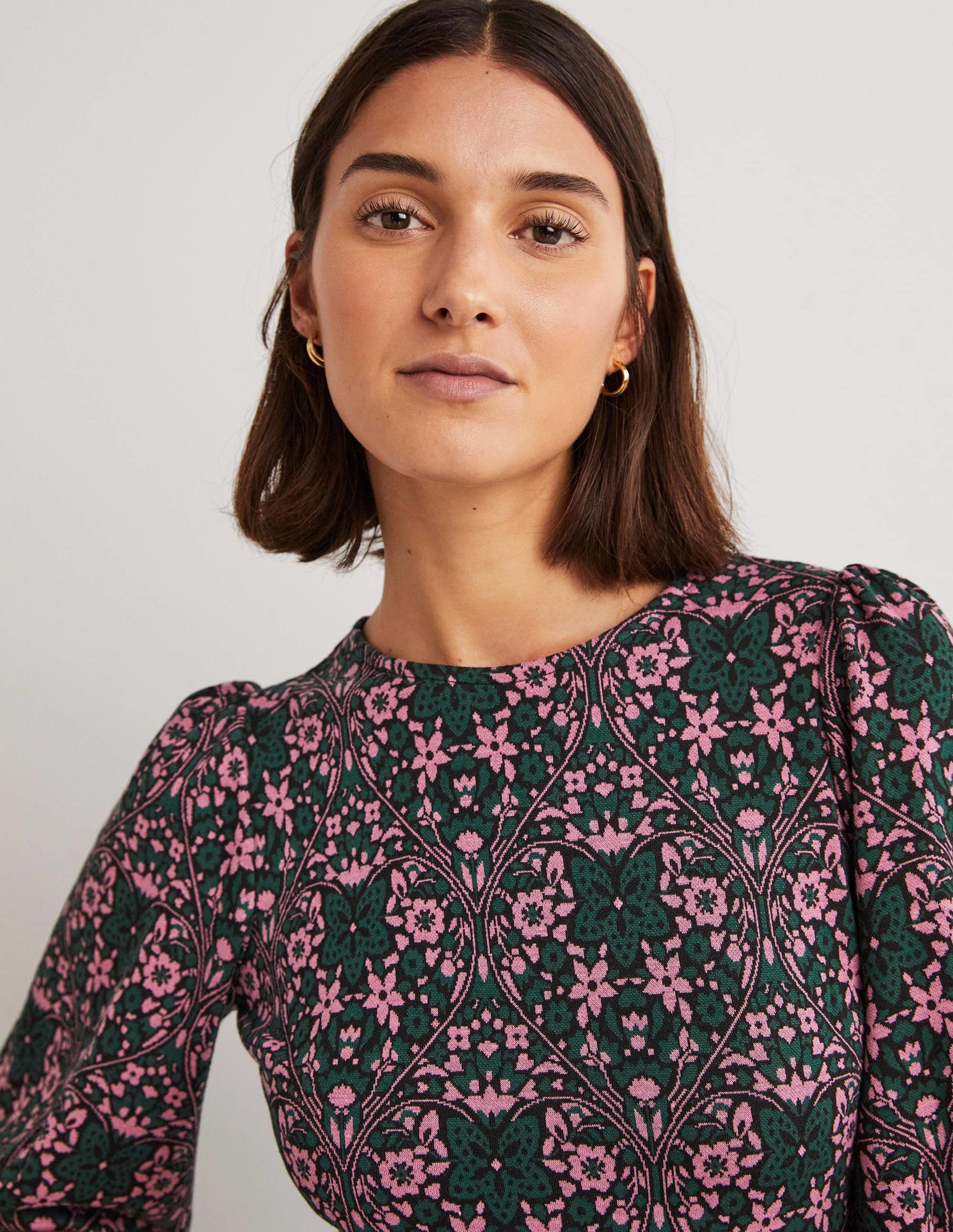 Jersey Jacquard Midi Dress-Trekking Green, Heart Bloom-5