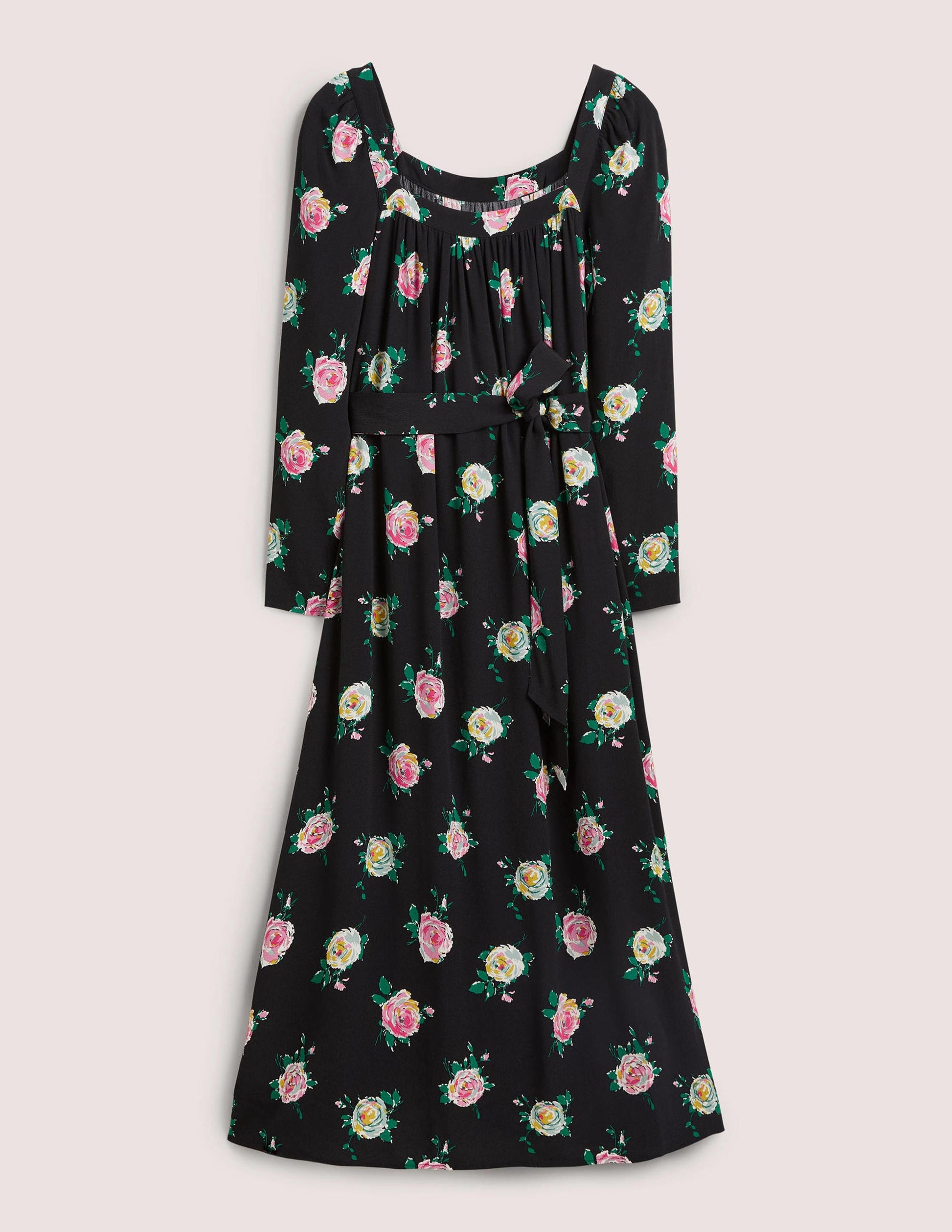 Square Neck Maxi Dress-Black, Painterly Rose-8