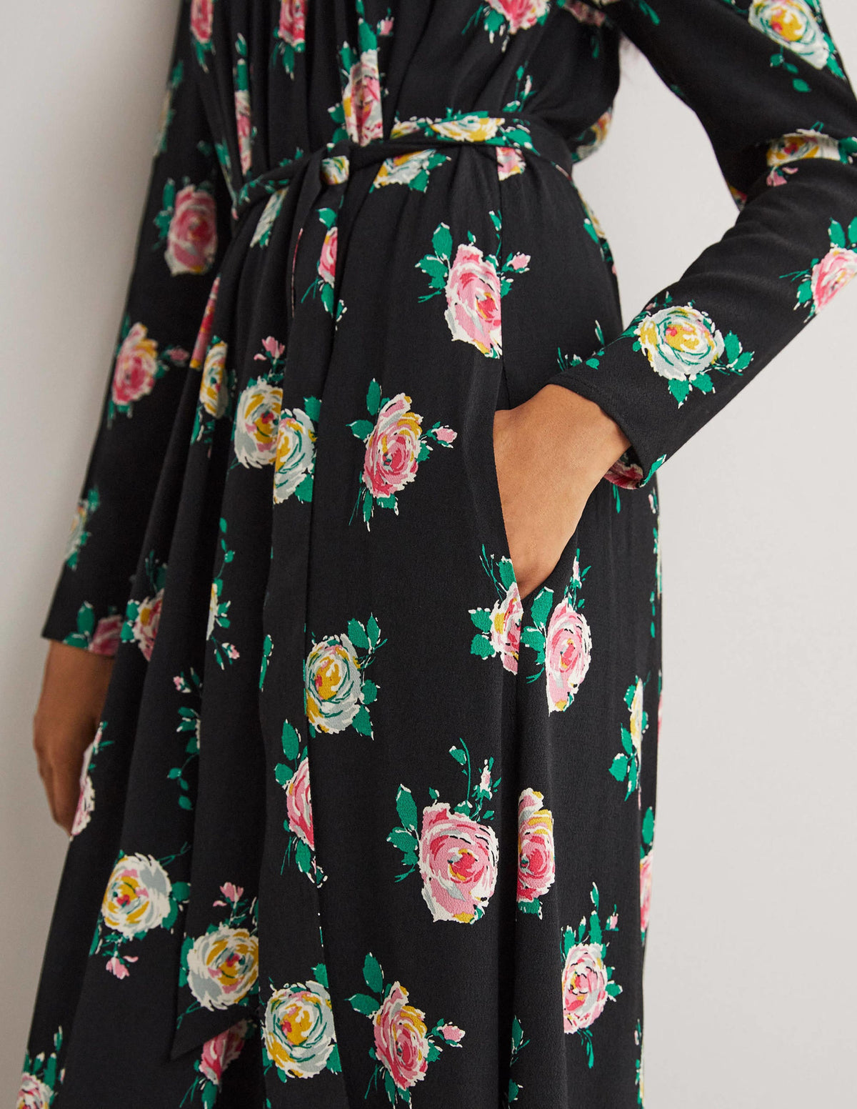 Square Neck Maxi Dress-Black, Painterly Rose-2