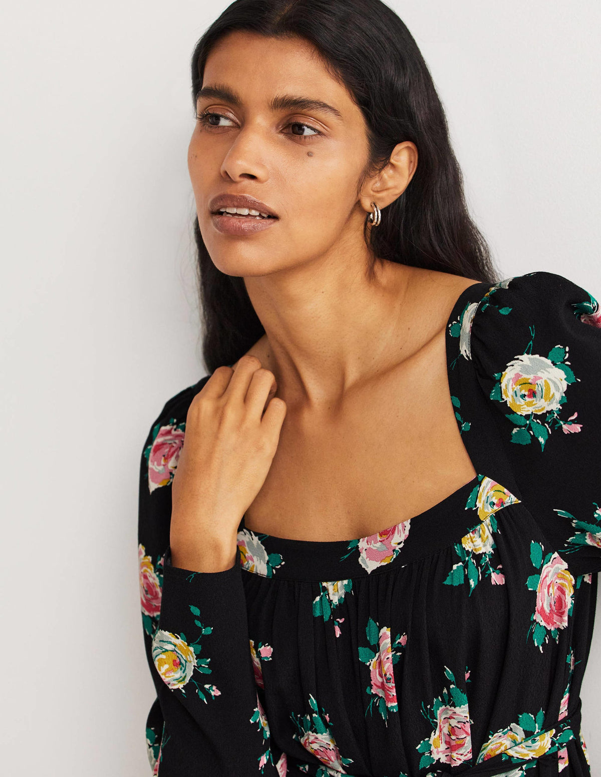 Square Neck Maxi Dress-Black, Painterly Rose - Image 5