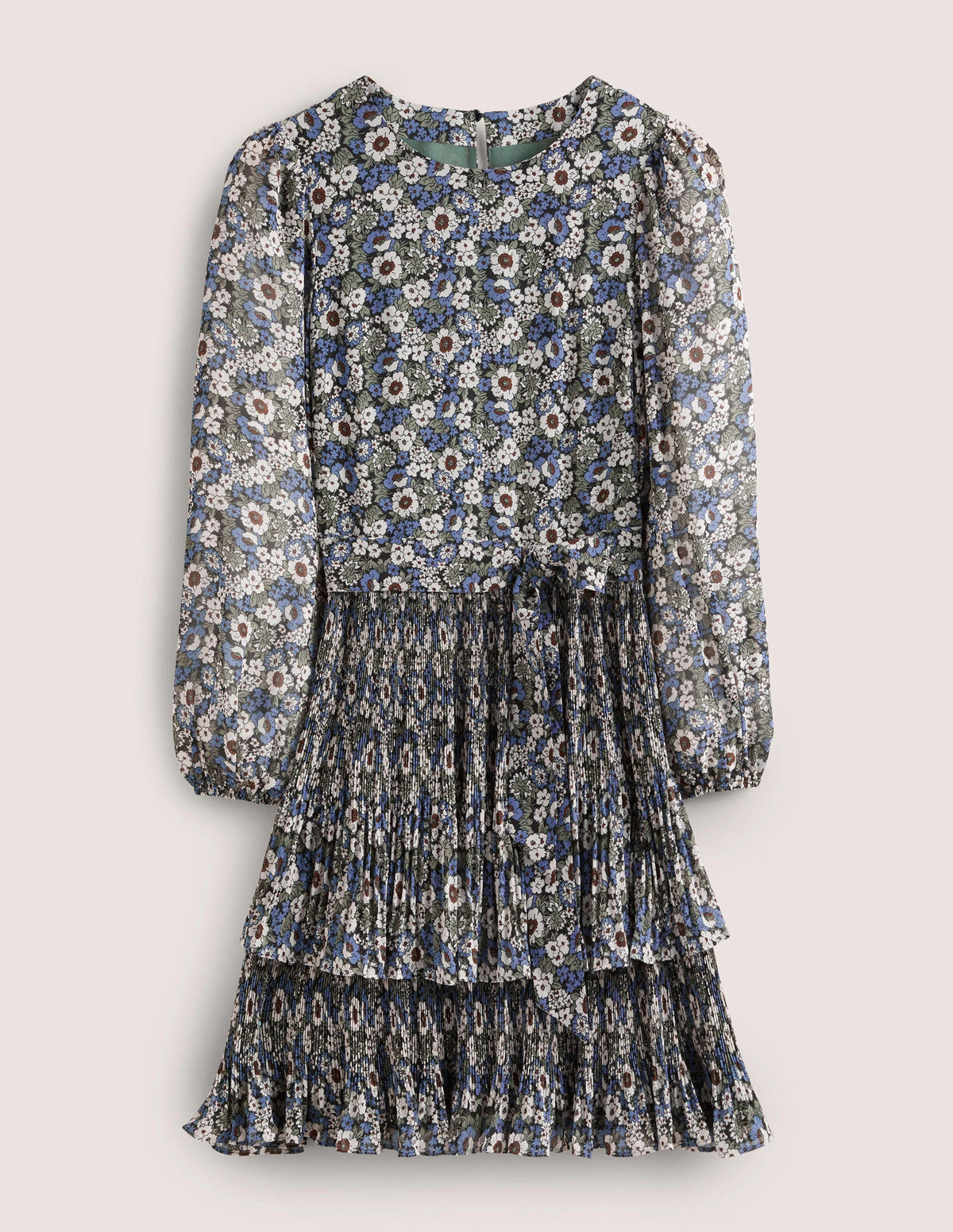 The Plisse Mini Dress-Black, Floral Lawn-7
