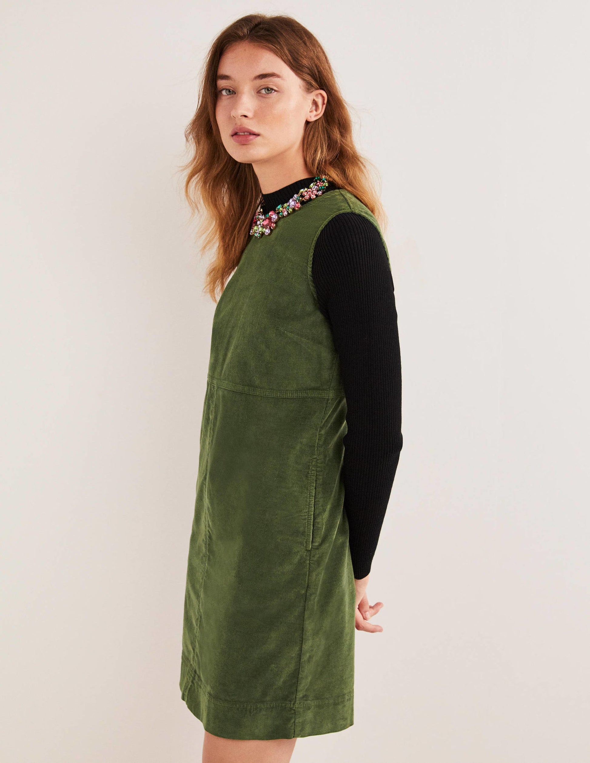 Evie Cord Shift Dress-Kale-1