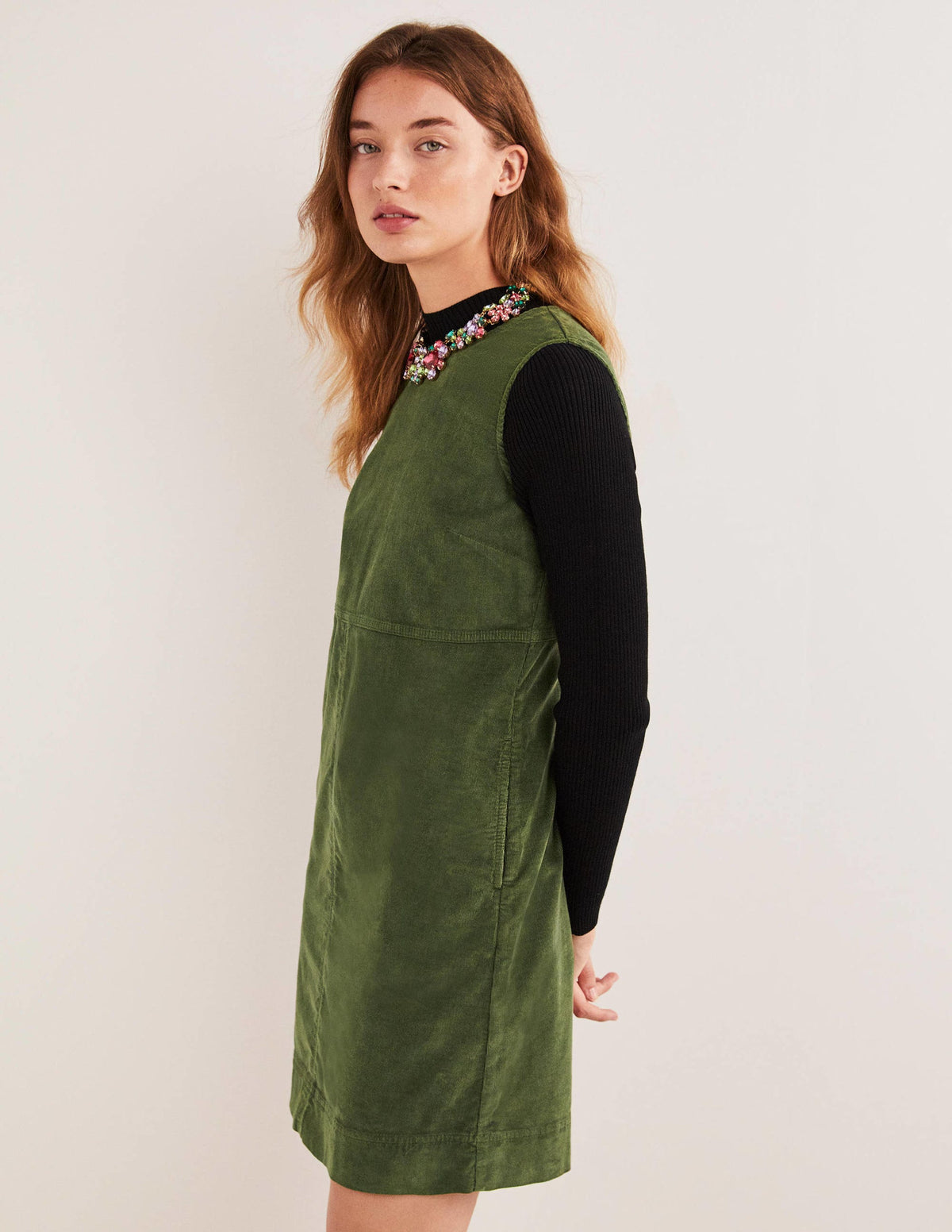 Evie Cord Shift Dress-Kale - Image 1
