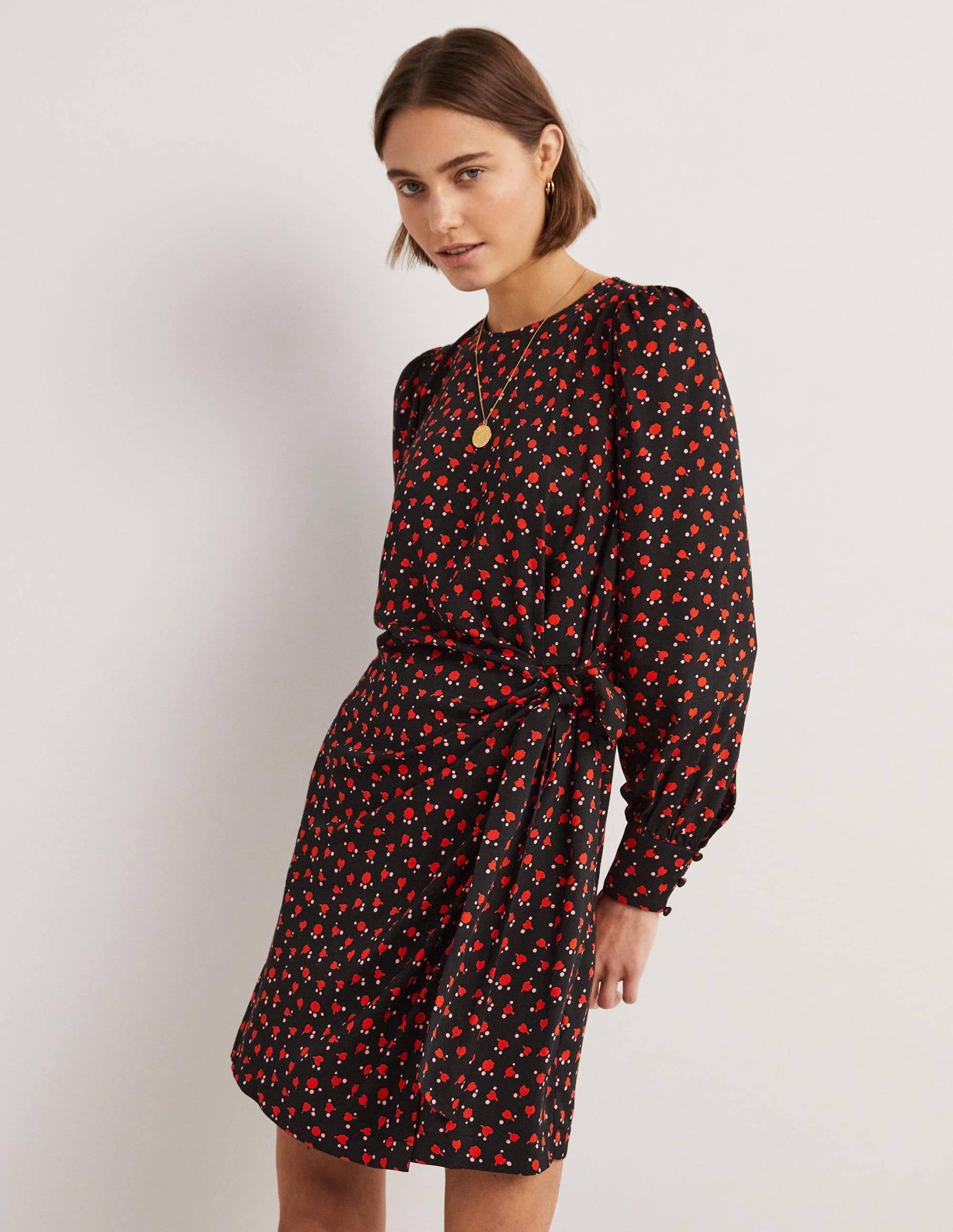 Wrap Skirt Mini Dress-Rocket Red, Tulip Charm - Image 4