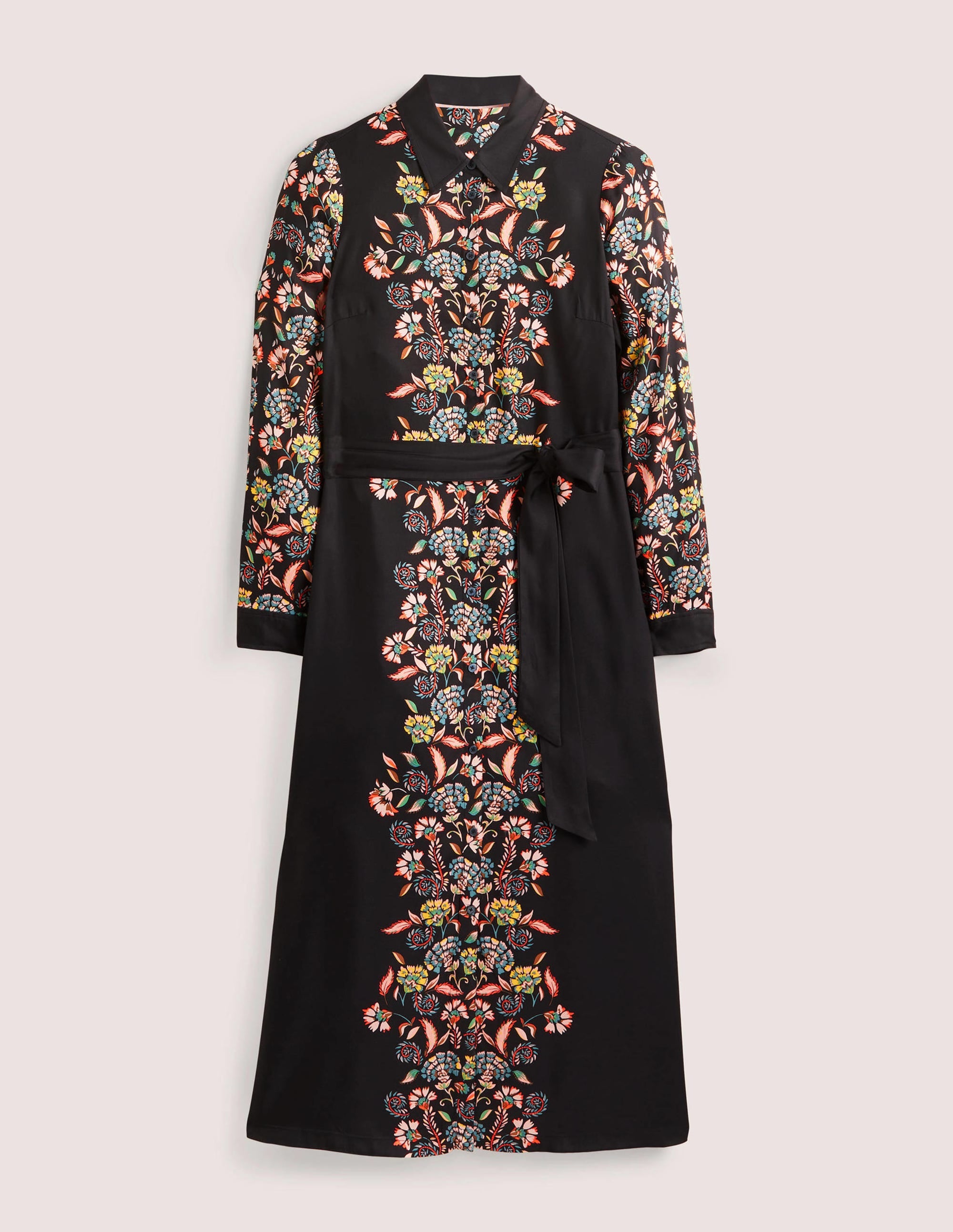 Long Sleeve Midi Shirt Dress-Black, Blossom Pomme - Image 6