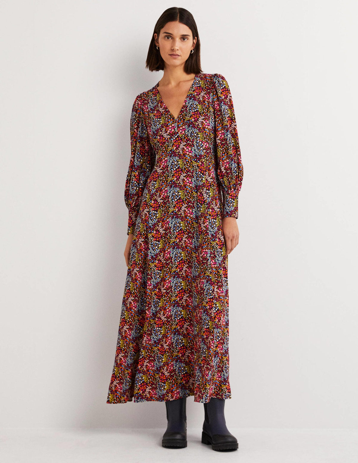 Blouson Sleeve Maxi Tea Dress-Multi, Ditsy Garden - Image 1