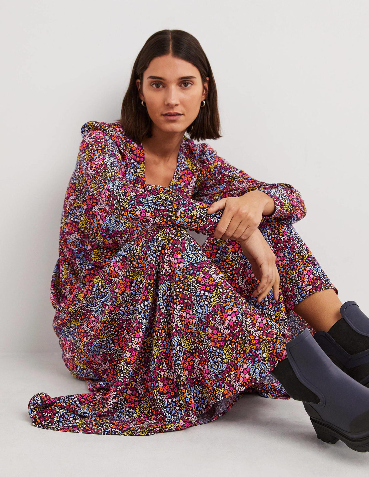 Blouson Sleeve Maxi Tea Dress-Multi, Ditsy Garden - Image 2