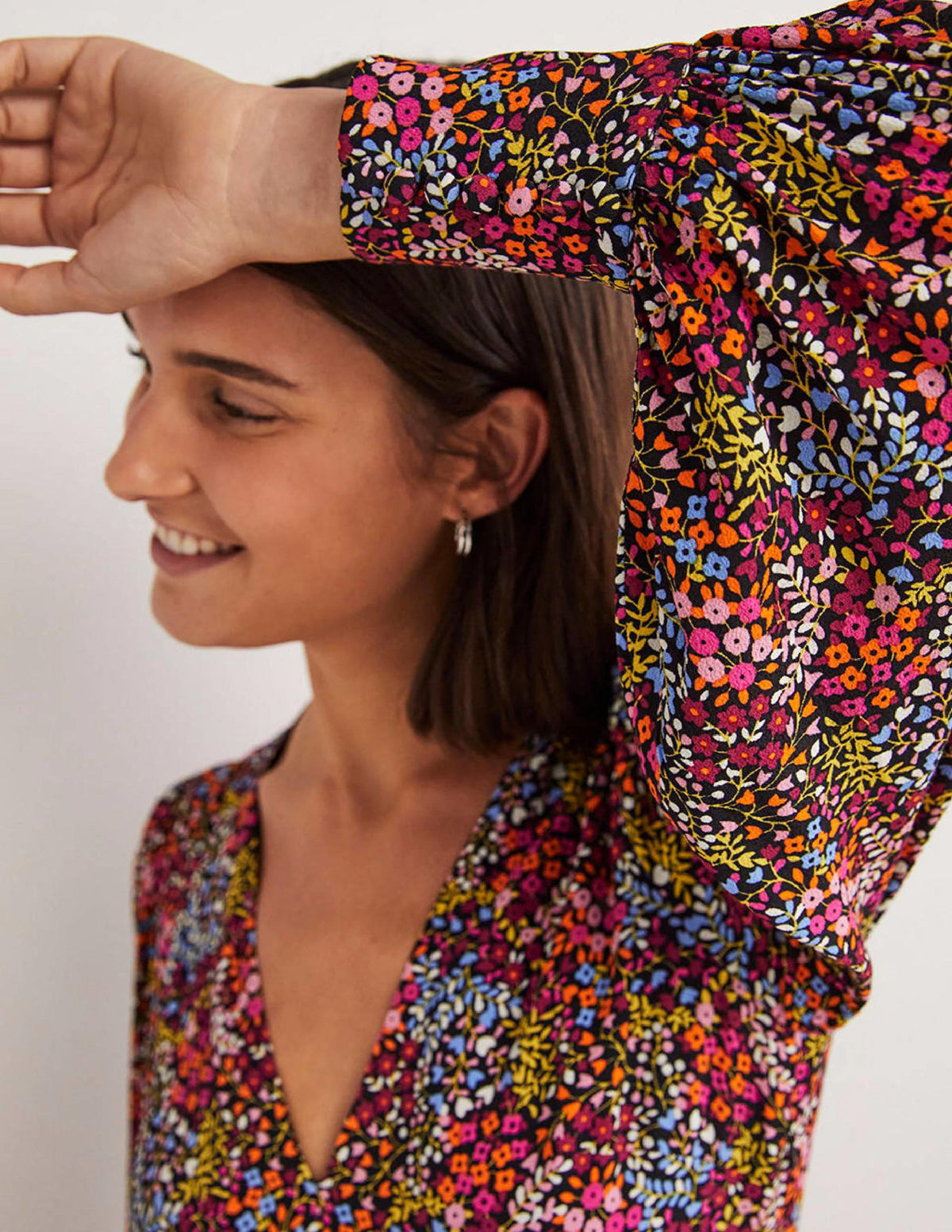 Blouson Sleeve Maxi Tea Dress-Multi, Ditsy Garden - Image 3