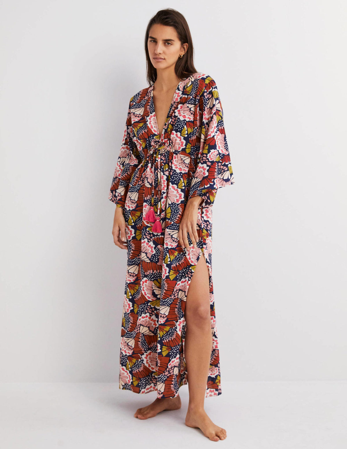 Maxi Empire Beach Kaftan Dress-Multi, Petal Stamp-1
