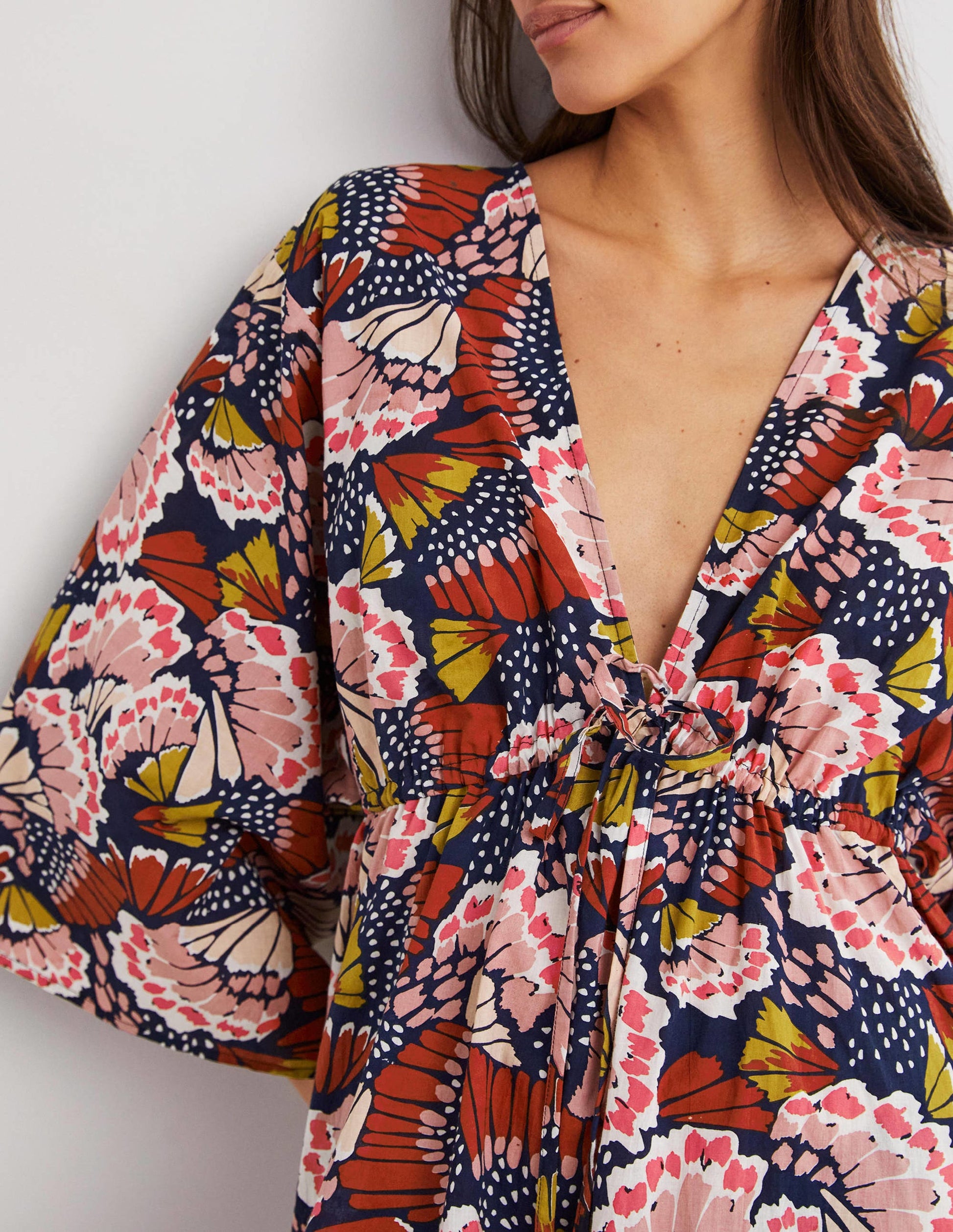 Maxi Empire Beach Kaftan Dress-Multi, Petal Stamp-2
