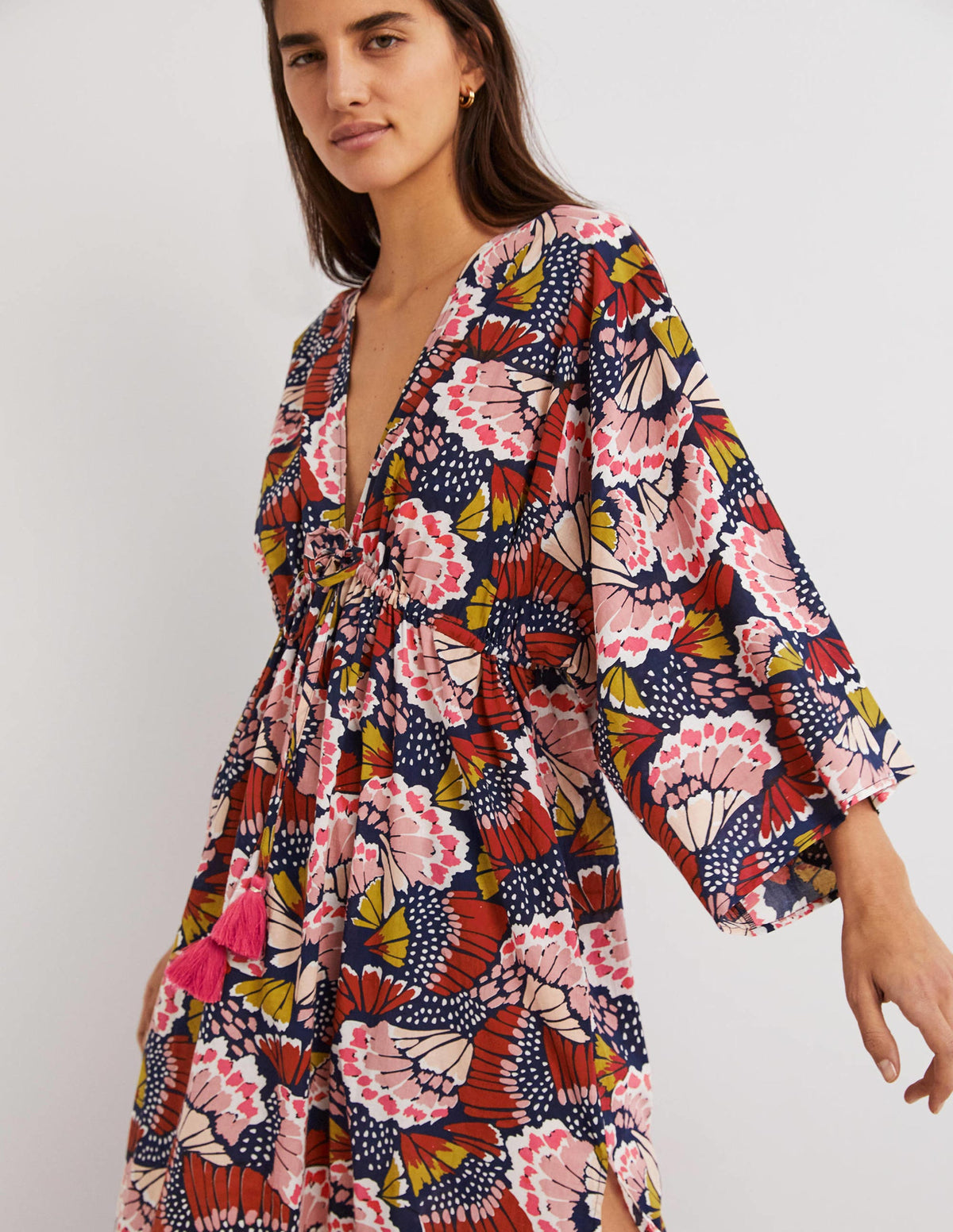 Maxi Empire Beach Kaftan Dress-Multi, Petal Stamp - Image 4