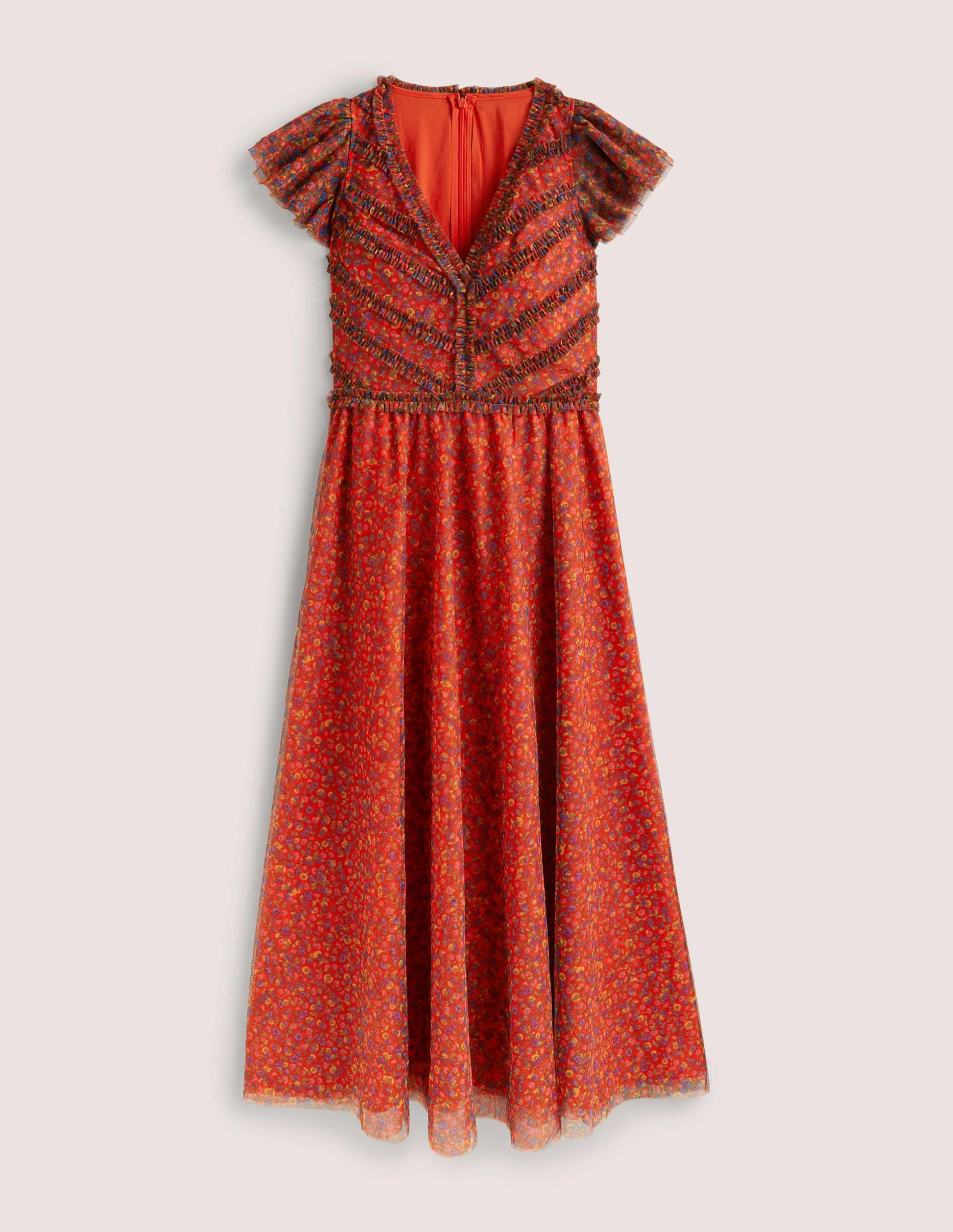 Tulle V-Neck Maxi Party Dress-Rocket Red, Floral Terrace-7
