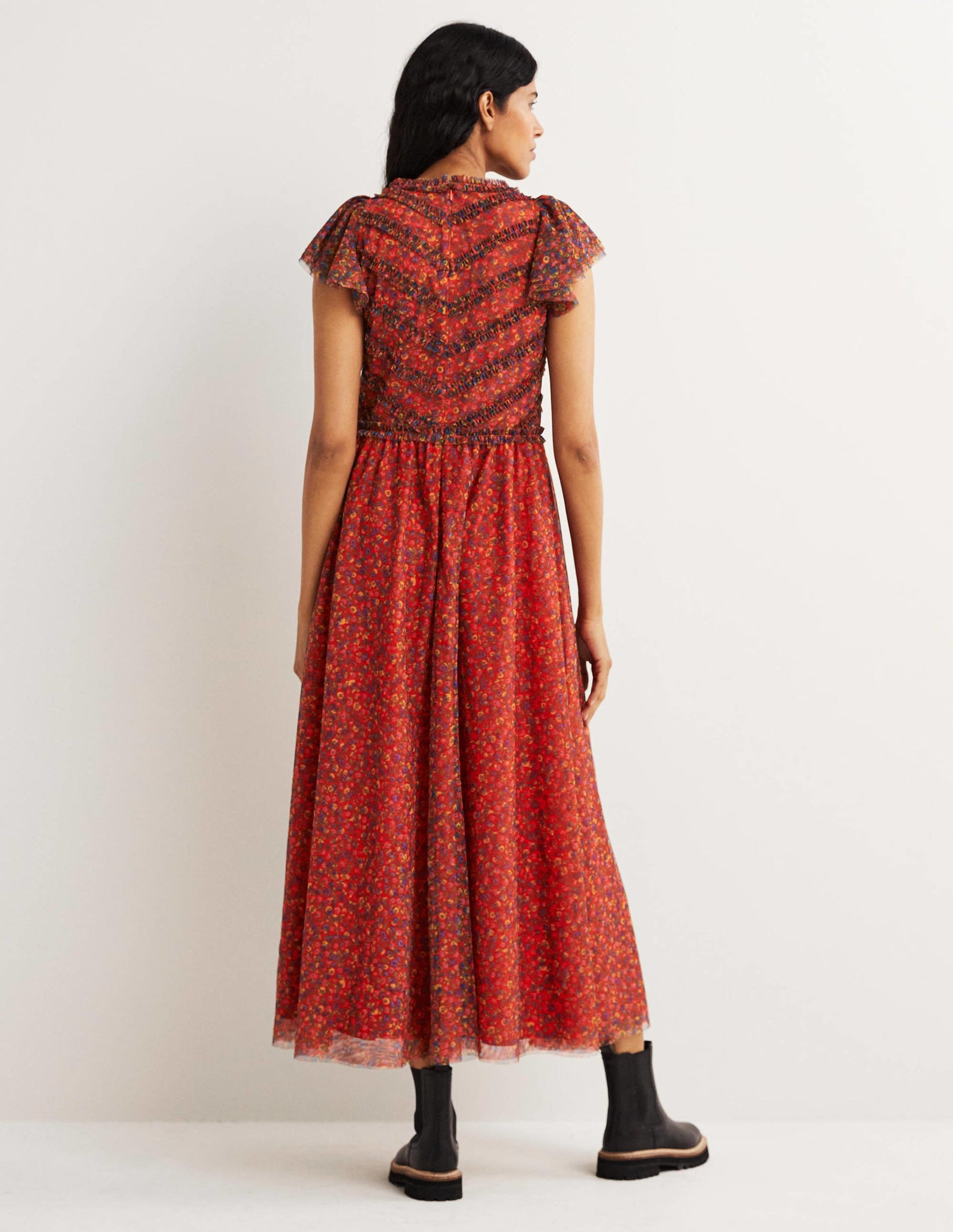 Tulle V-Neck Maxi Party Dress-Rocket Red, Floral Terrace-3
