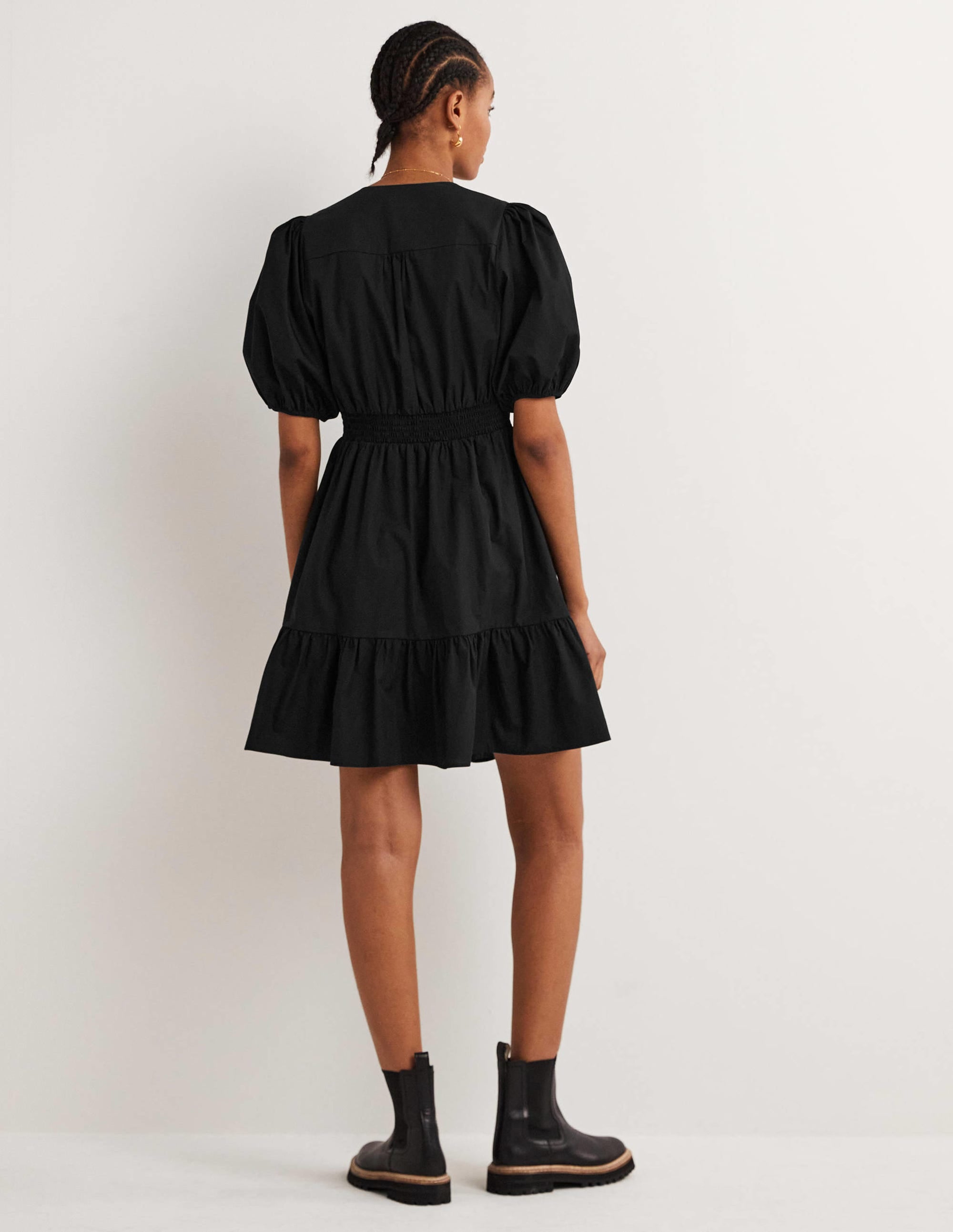 Puff Sleeve Tiered Dress-Black - Image 3