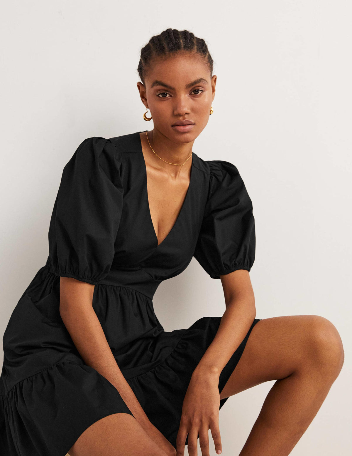 Puff Sleeve Tiered Dress-Black - Image 4