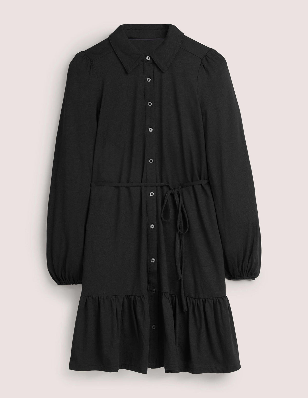 Tiered Jersey Shirt Mini Dress-Black-6