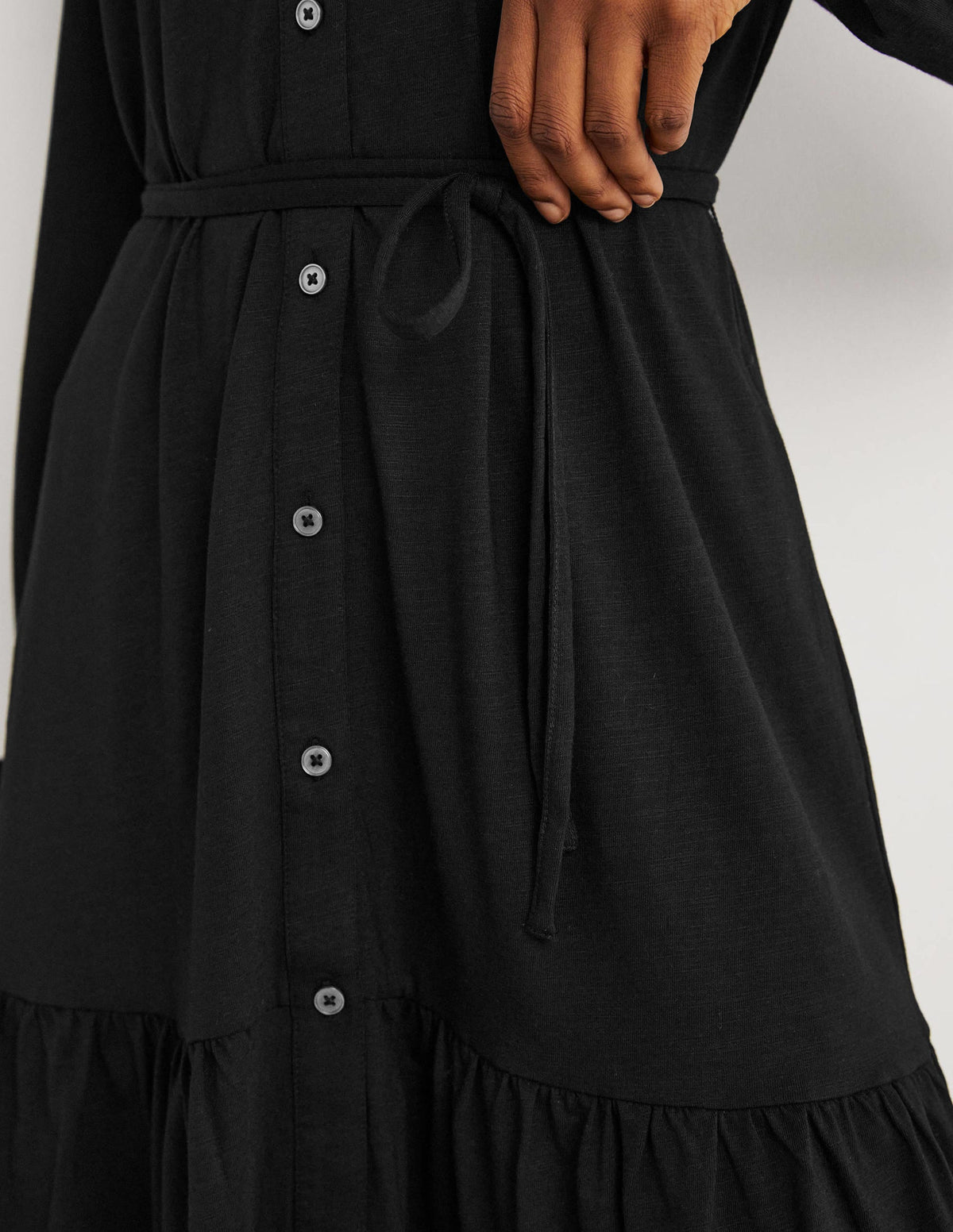 Tiered Jersey Shirt Mini Dress-Black-2