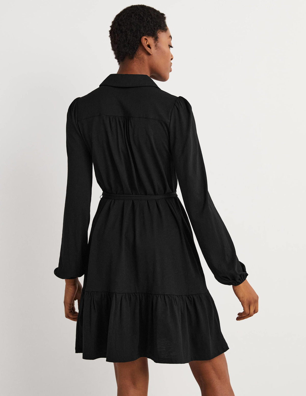 Tiered Jersey Shirt Mini Dress-Black-3