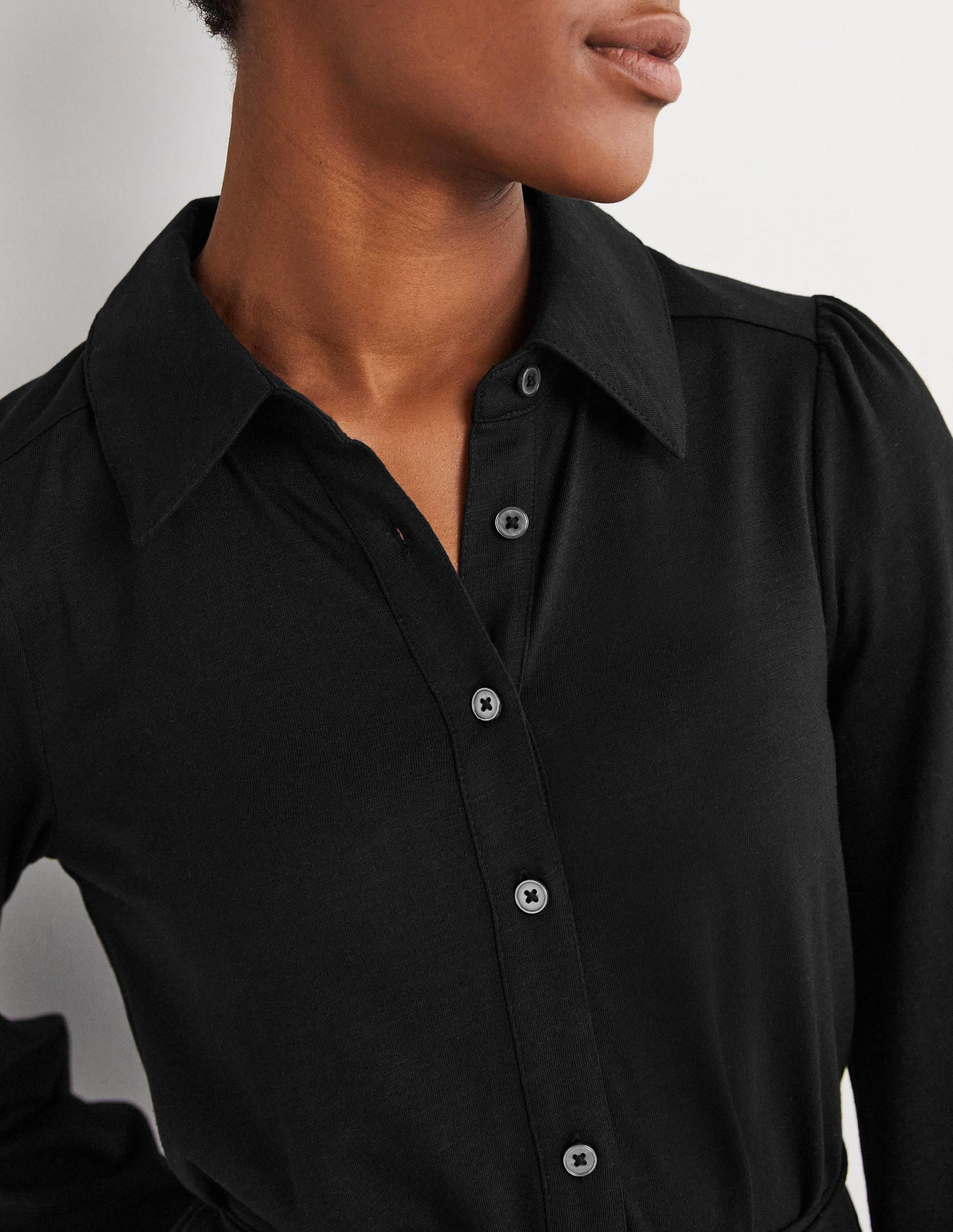 Tiered Jersey Shirt Mini Dress-Black-5