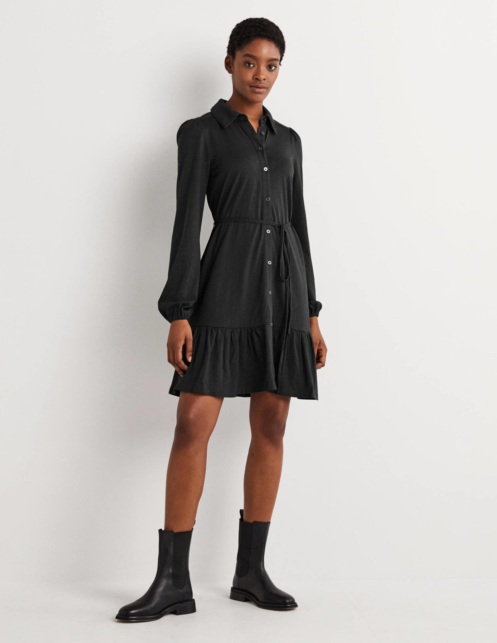 Tiered Jersey Shirt Mini Dress-Cavolo Nero-1