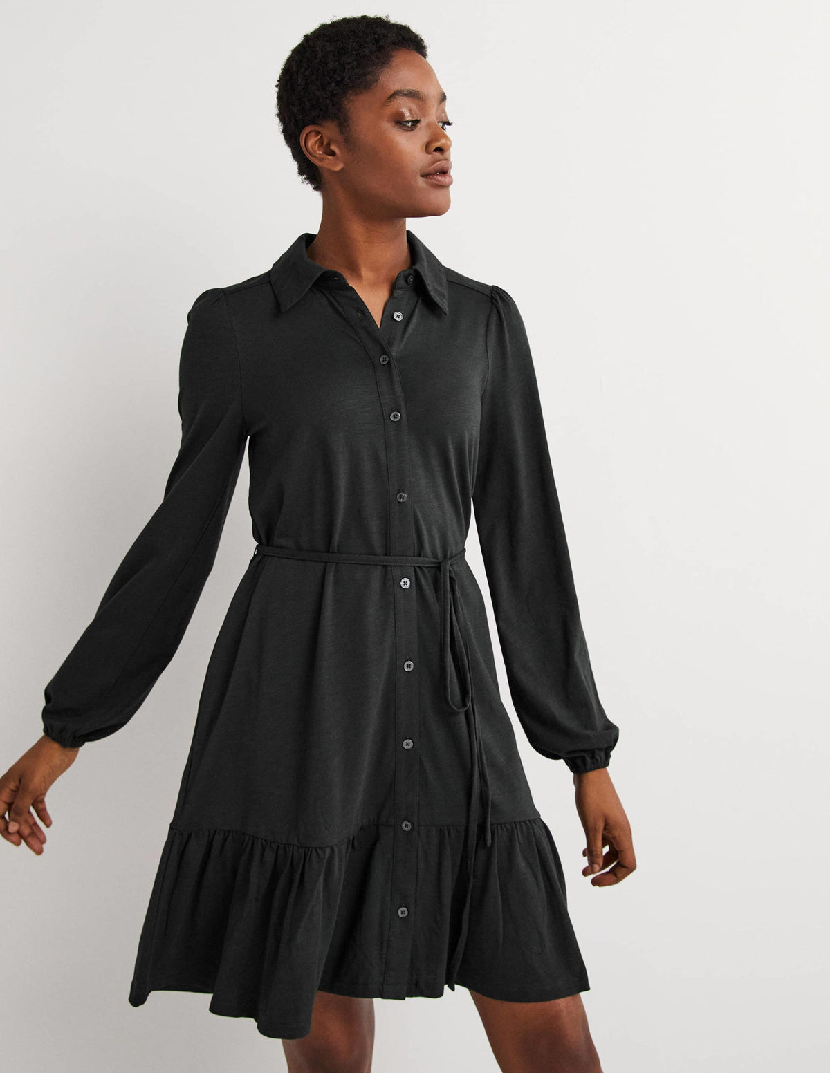 Tiered Jersey Shirt Mini Dress-Cavolo Nero - Image 4