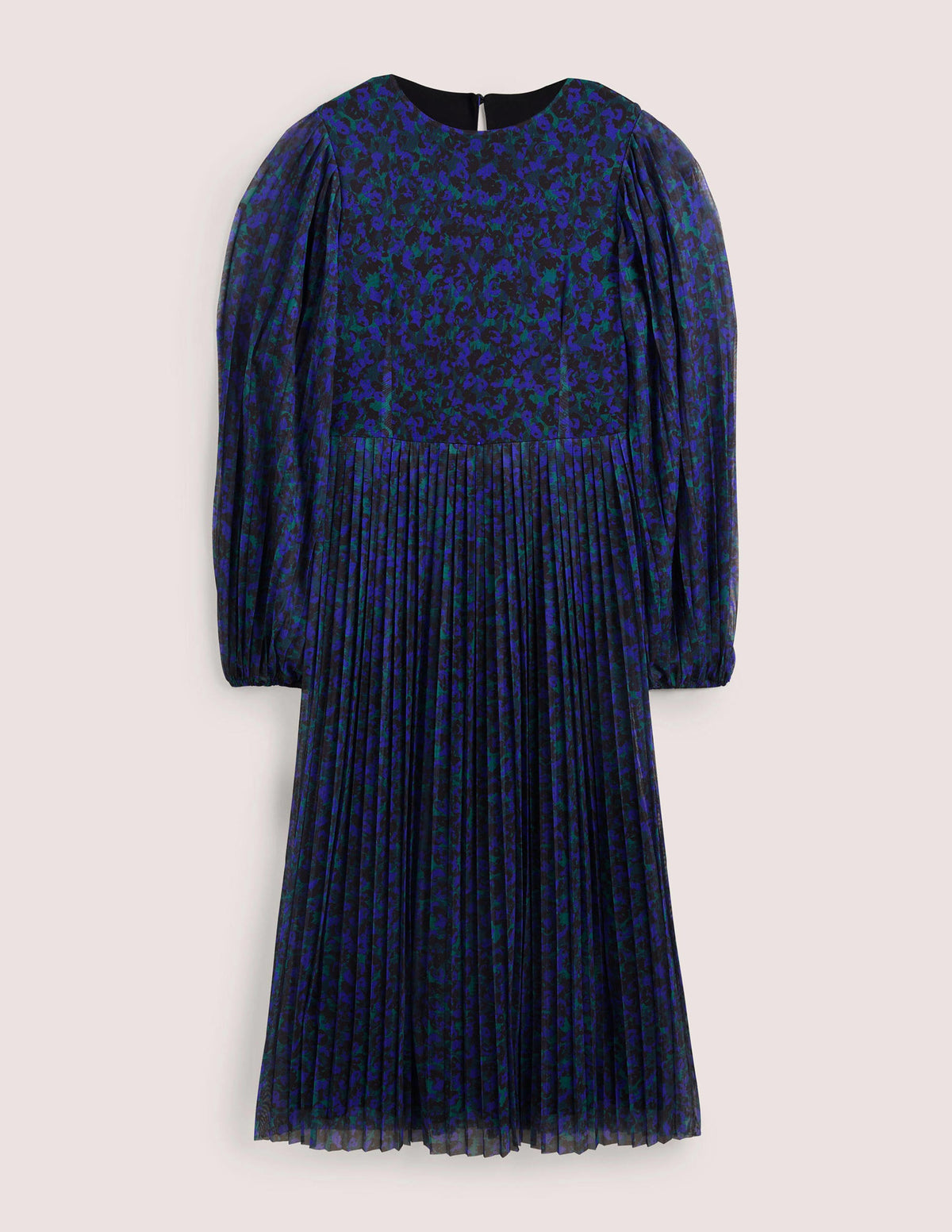 Pleated Midi Dress-Persian Blue, Painterly Stroke-6