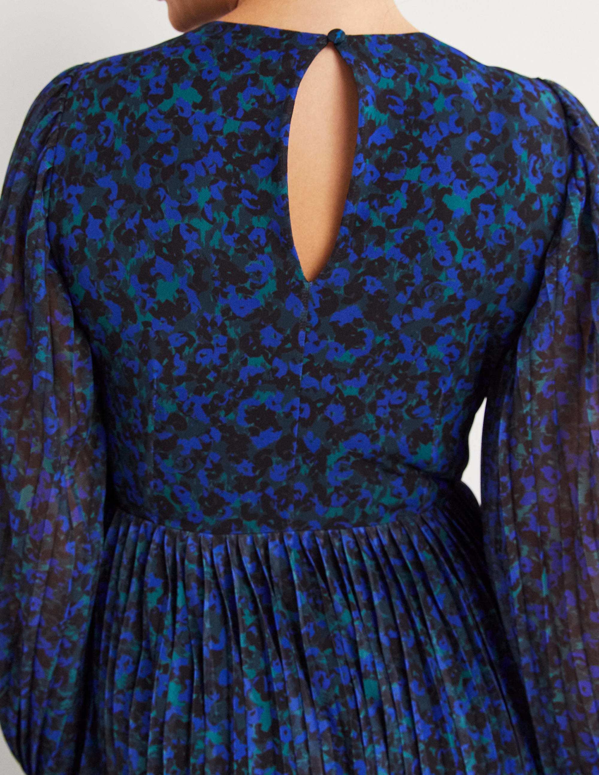 Pleated Midi Dress-Persian Blue, Painterly Stroke - Image 2